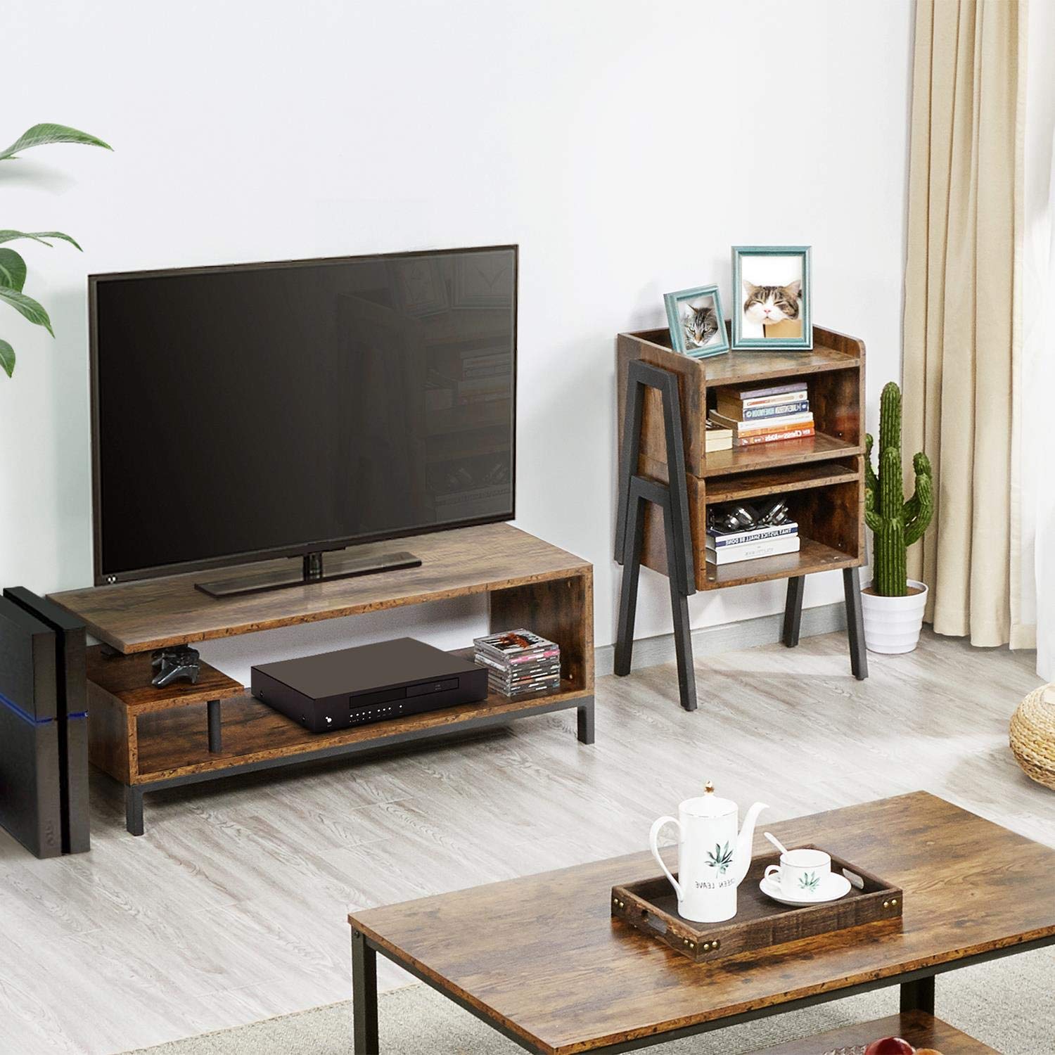 Topeakmart 50 Inch TV Stand - Industrial Wood TV Console Table with Open Storage Shelf, Rustic Brown Entertainment Center for Living Room | Perfect for Small Spaces, Apartments & Modern Home Theater Setup