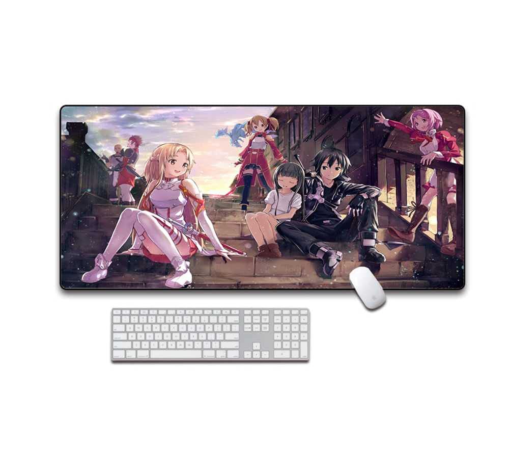Large Gaming Mouse Pad - Asuna Kirito Anime Design for PC & Keyboard (900x400mm) - Perfect for Sword Art Online Fans