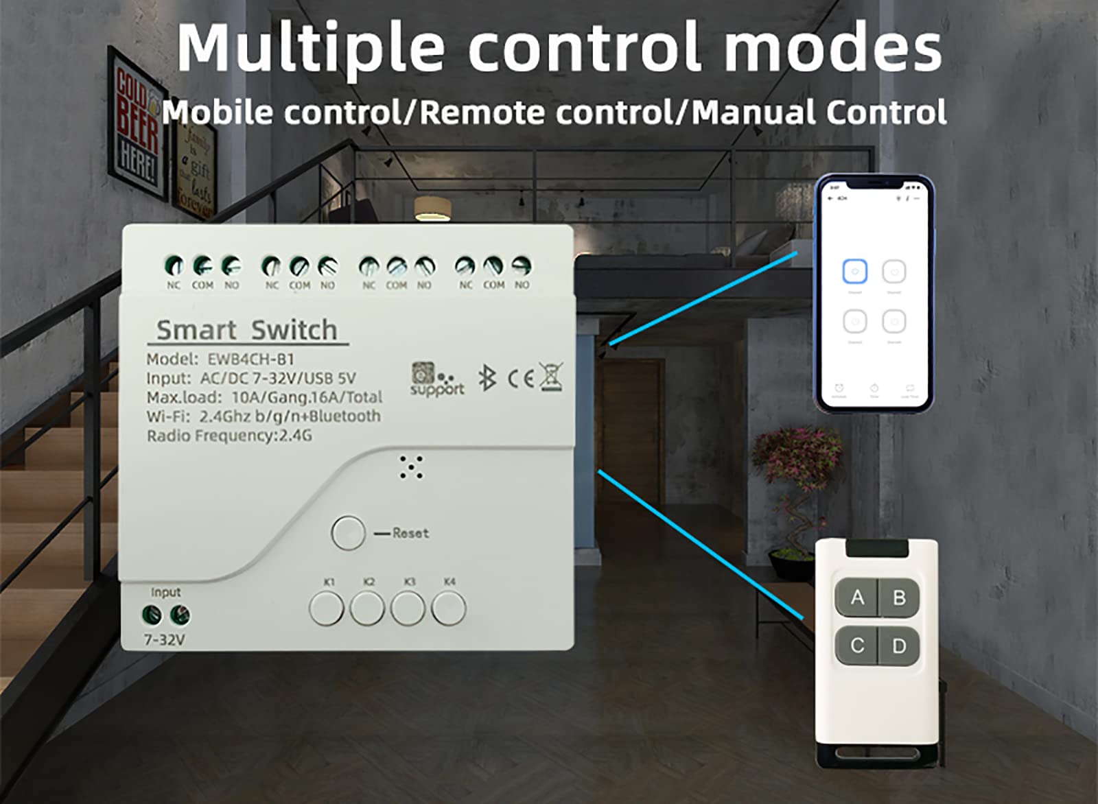 Newgoal 4 Channel Smart Switch, Momentary/Latching WiFi Relay, eWeLink APP Bluetooth Control Switch for DIY Smart Home - Compatible with Alexa & Google Home - Perfect for Home Automation & Remote Control