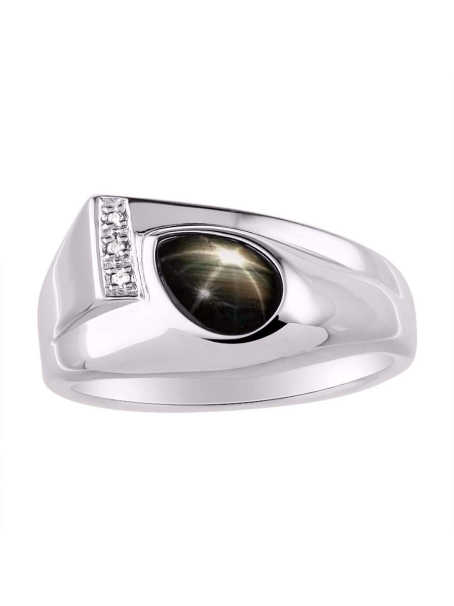Rylos Men's Pear Shape Cabochon Gemstone & Diamond Rings - Elegant Tear Drop Sterling Silver Rings for Men (Sizes 8-13) | Timeless Wedding Bands, Anniversary Gifts & Luxury Jewelry for Special Occasions