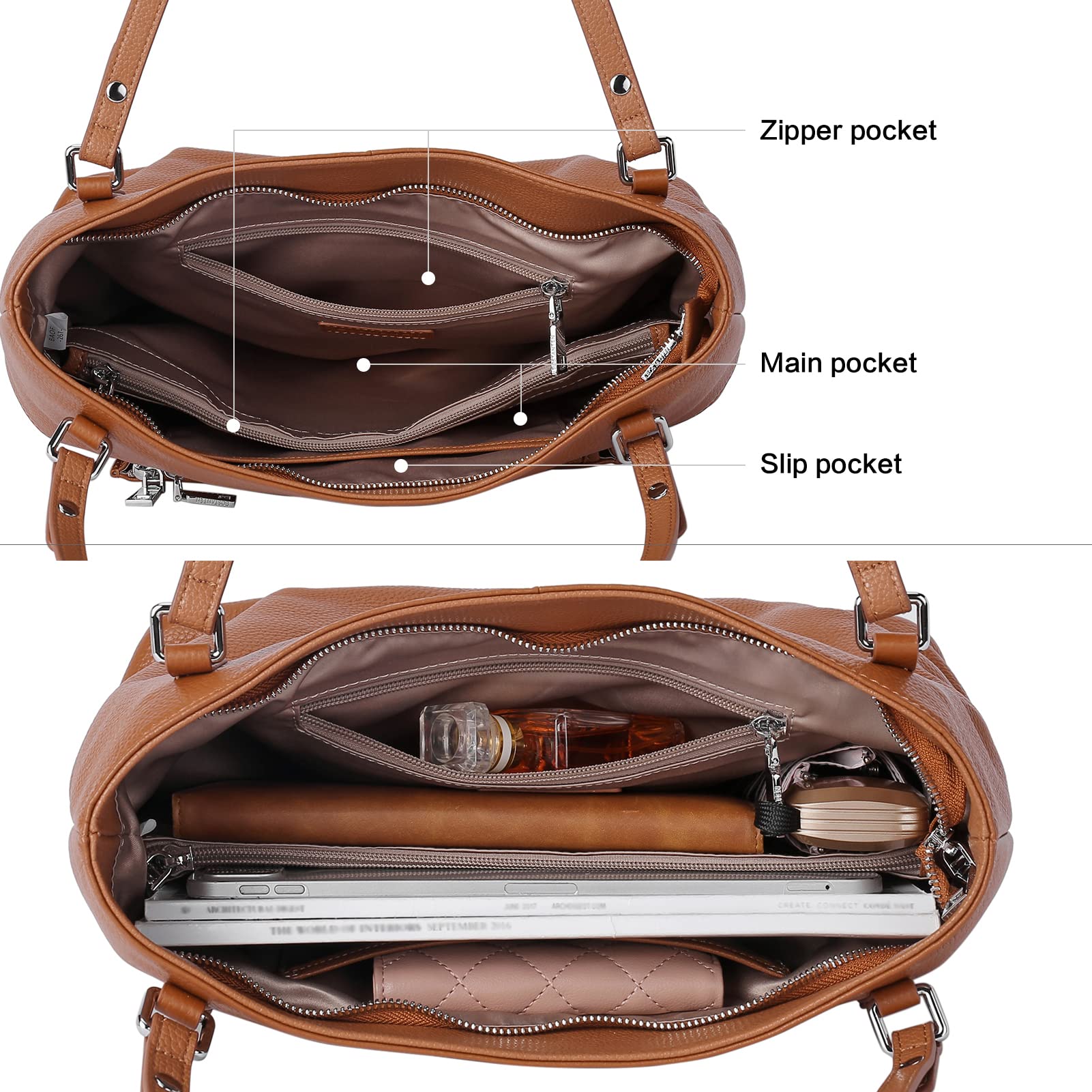 BOSTANTEN Genuine Leather Handbags for Women - Designer Satchel Purse with Top Handle, Tote & Shoulder Strap - Perfect for Work, Office & Everyday Use