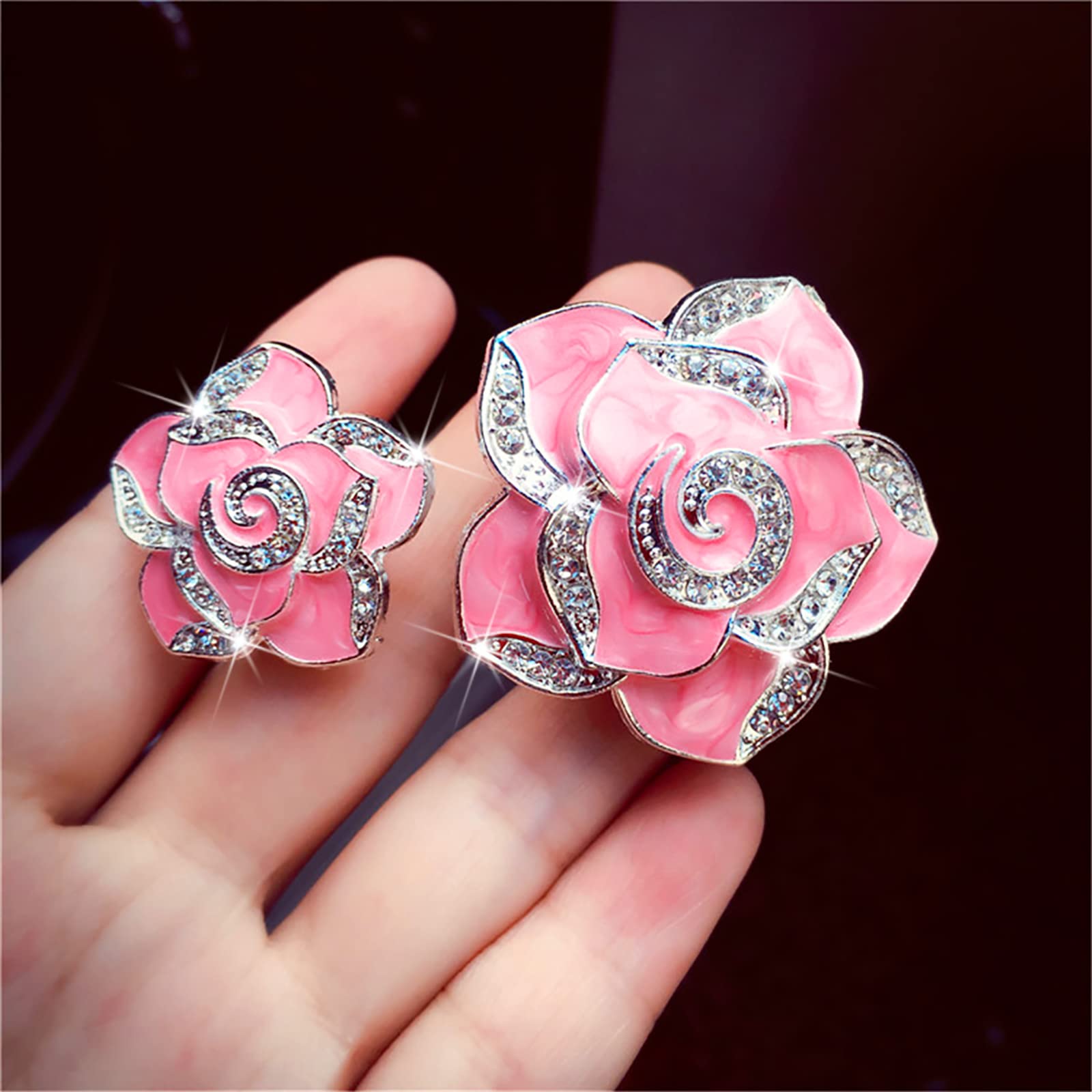 2 Pcs Camellia Air Vent Clips - Cute Flower Car Air Freshener with Crystal Rose Charm, Bling Car Vent Decor for Women & Girls | Perfect for Car Interior Decoration & Aromatherapy