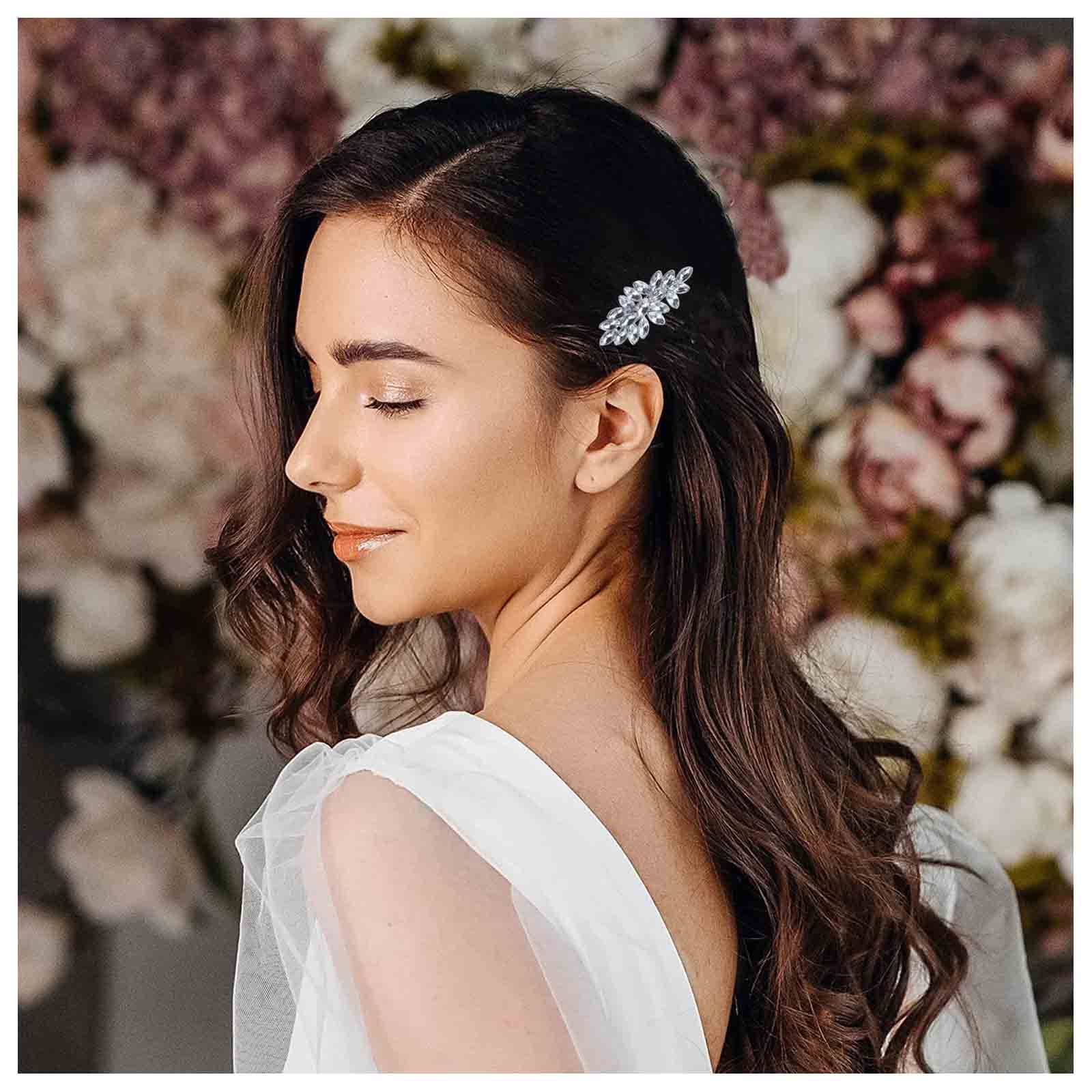 Bohemian Rhinestone Crystal Leaf Hair Clip - Gold Leaf Side Barrette Hairpin for Women & Girls - Bridal CZ Headpiece Accessory - Perfect for Weddings, Parties & Everyday Elegance