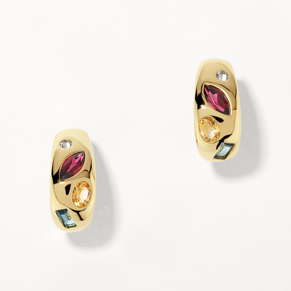 Garnet Multi Gemstone Gold Huggie Hoop Earrings for Women – Perfect for Parties, Weddings & Everyday Wear