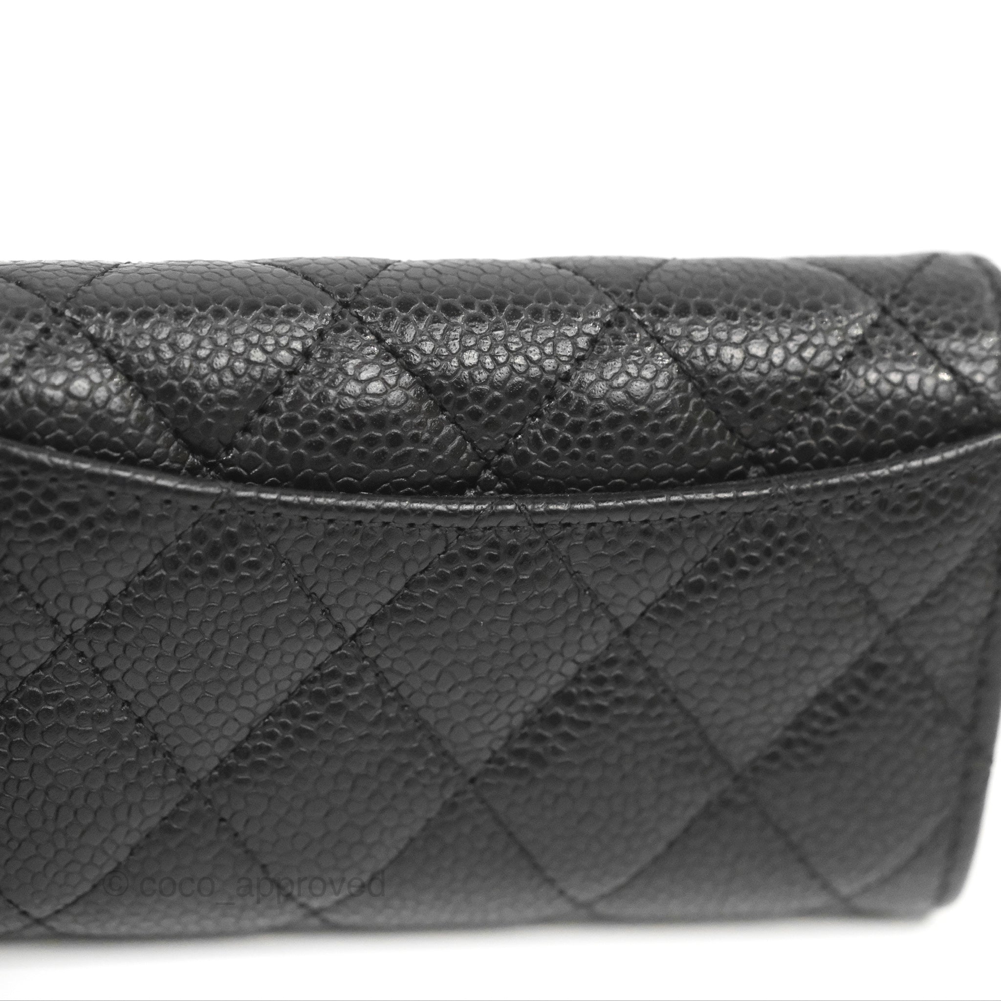Chanel Classic Flap Card Holder Wallet - Black Caviar Leather with Silver Hardware | Luxury Compact Wallet for Women | Perfect for Everyday Use, Travel & Gift Giving