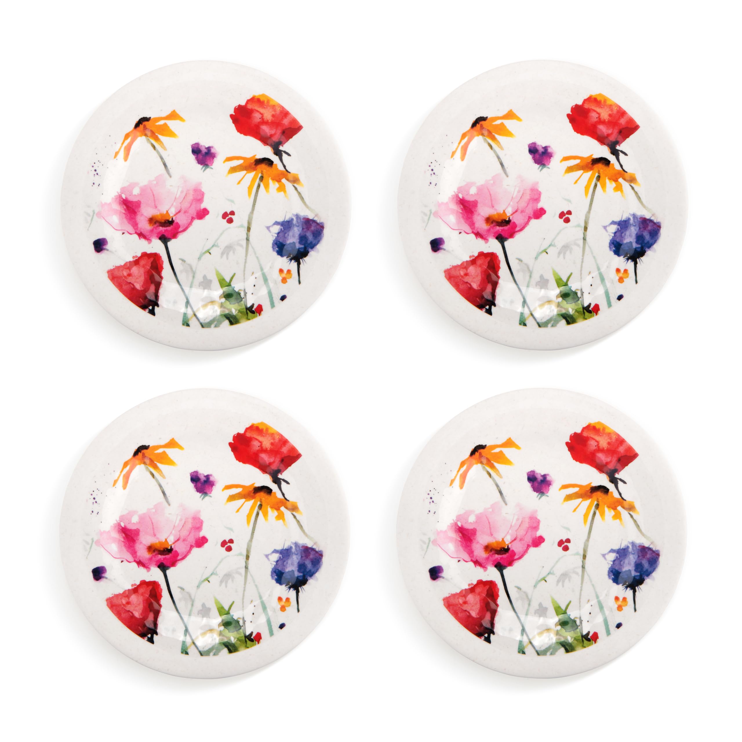 DEMDACO Dean Crouser Collection 6.5 Inch Melamine Appetizer Plates Set of 4 - Watercolor Wildflower Floral Design, Durable & Lightweight for Parties, Picnics, and Everyday Dining