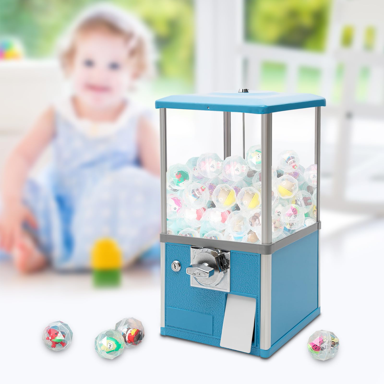 25-Cent Commercial Big Capsule Gumball Machine for Kids - Blue Vending Machine for Game Stores, Arcades & Birthday Parties