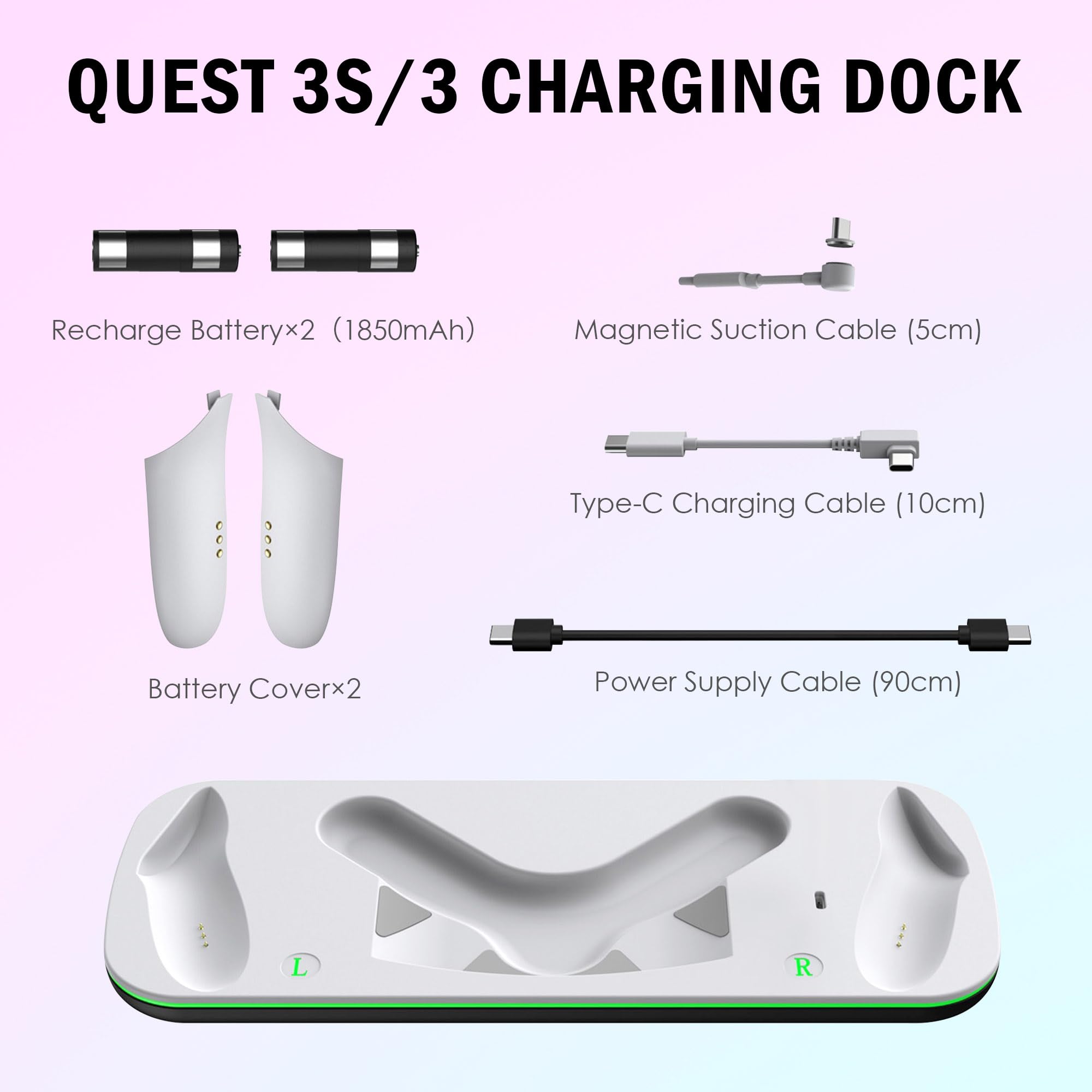 Meta Quest 3/3S Charging Dock - Magnetic Type-C VR Headset Stand with Rechargeable Battery & Controller Holder | Perfect for Gaming, VR Streaming & Home Entertainment Setup