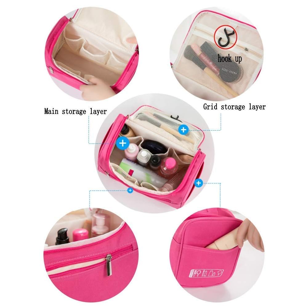 TGOPIT Adjustable Compartment Makeup Organizer Case - Travel Cosmetic Storage Bag for Women & Men, Pink Toiletry Wash Bag for Cosmetics, Brushes & Skincare - Perfect for Air Travel, Gym & Vacation Essentials