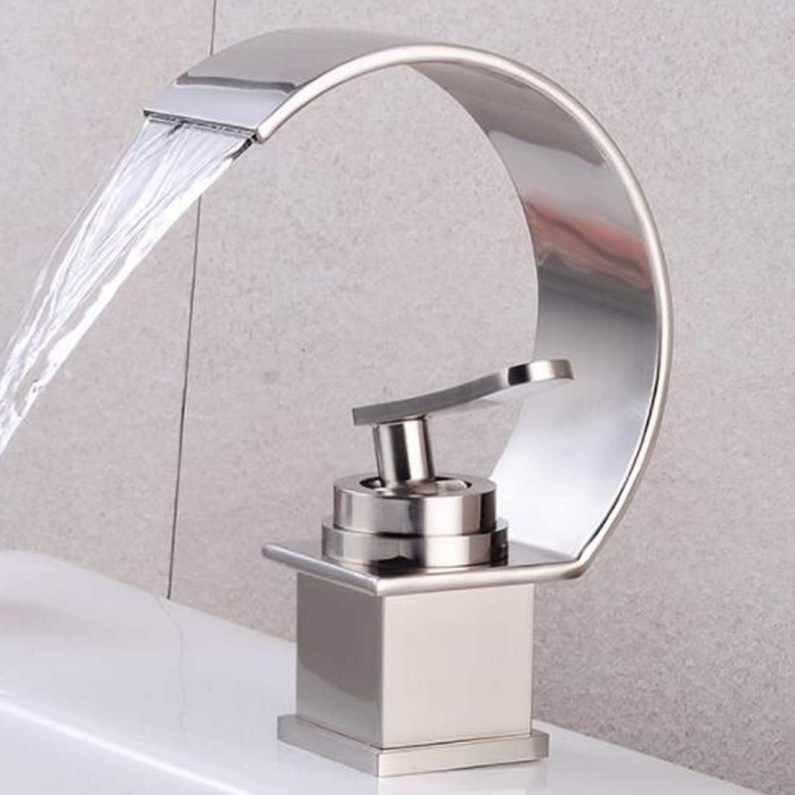MAHWTF Single Hole Waterfall Bathroom Sink Faucet - Brushed Brass Finish with Hot & Cold Water Mixer - Perfect for Modern Bathrooms, Powder Rooms, and Vanity Sinks