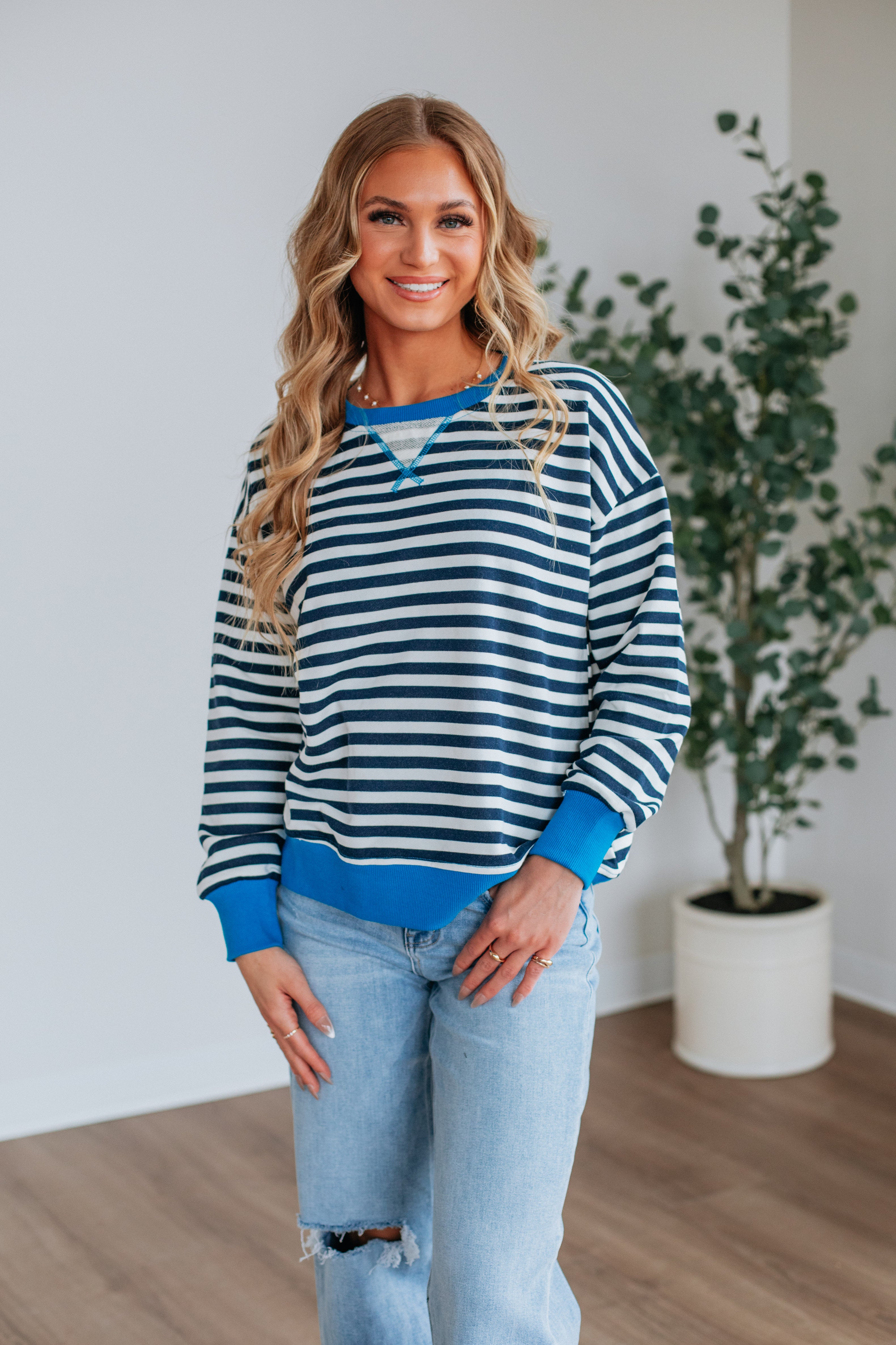 Devann Striped Crewneck Sweater for Women - Soft Casual Knit Pullover - Perfect for Fall & Winter Outfits, Office Wear, and Cozy Weekends