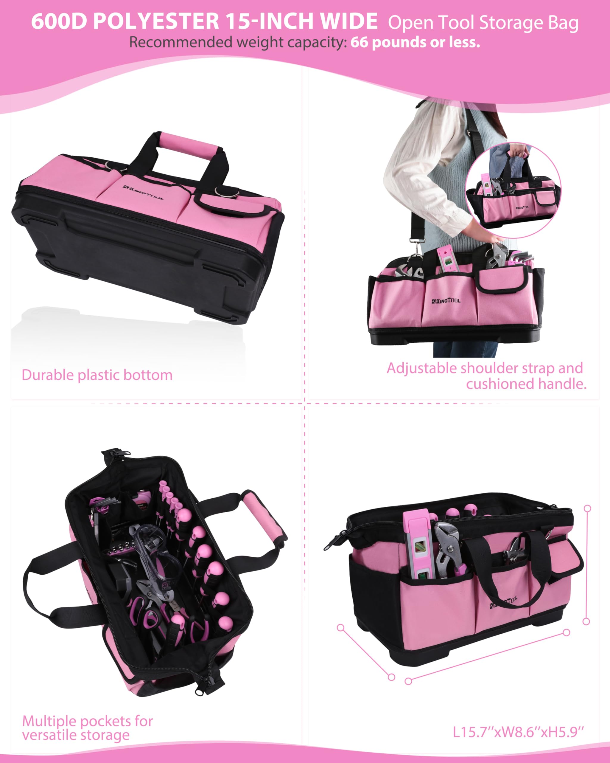**KingTool 267-Piece Pink Tool Kit Set with 21V Cordless Power Drill Driver & Storage Bag - Women's Home DIY Tool Kit for House Repairs, Crafting, and DIY Projects**