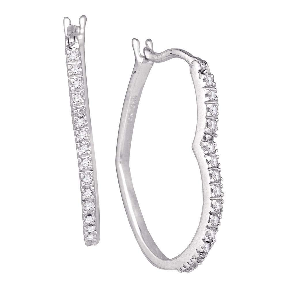10kt White Gold Women's Round Diamond Heart Hoop Earrings - 1/10 Cttw, Elegant Valentine's Gift for Her, Anniversary Jewelry, Perfect for Date Night & Special Occasions