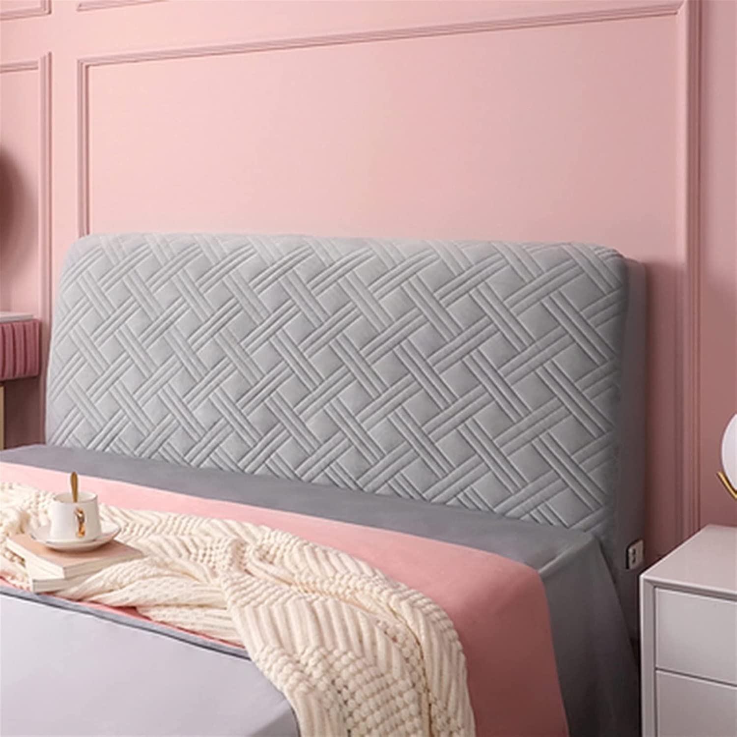 Velvet Headboard Cover for Twin, Queen, Full & California King Size Beds - Thick Dustproof Slipcover Protector - Light Gray (Twin/39
