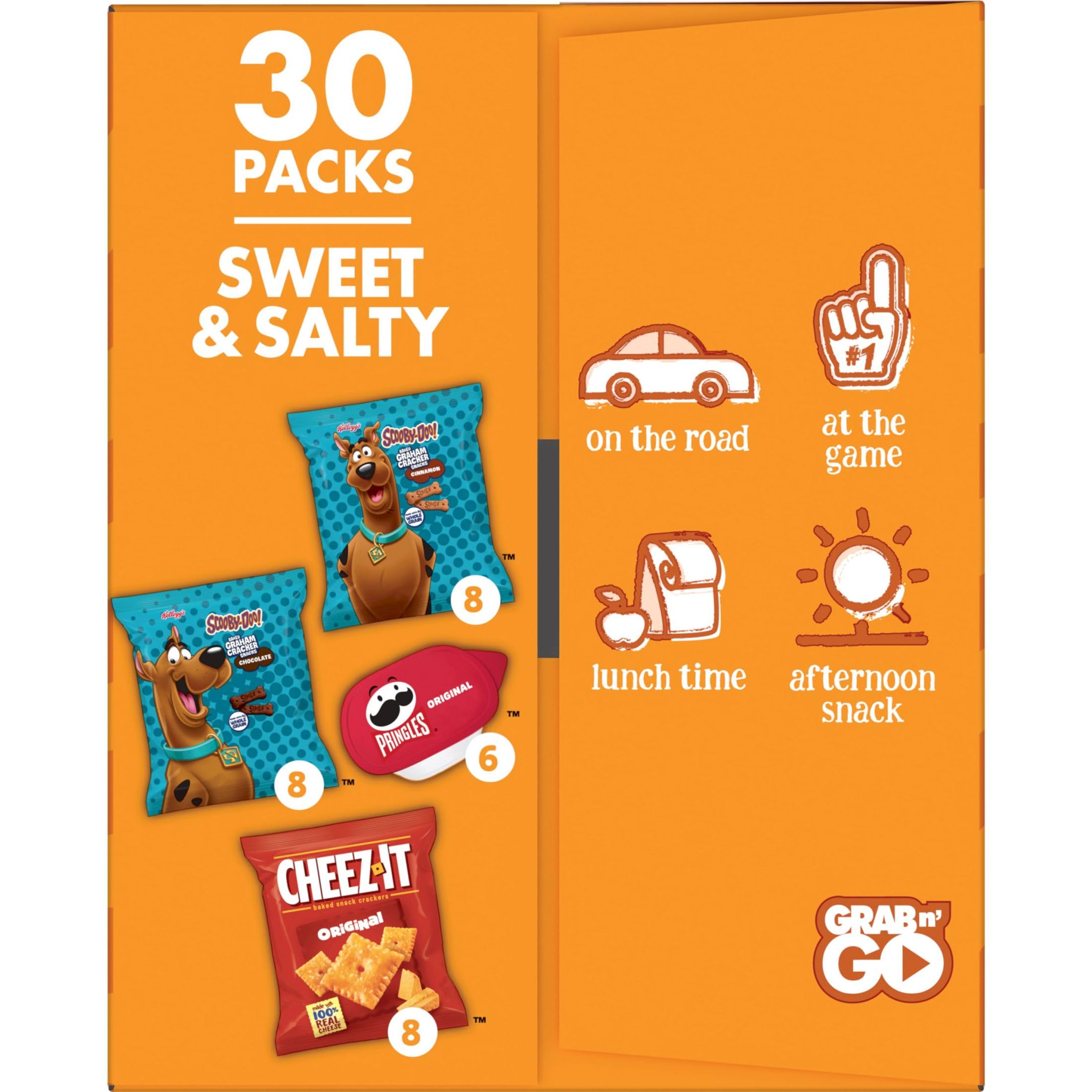 Kellogg's Cheez-It, Pringles & Scooby-Doo Sweet and Salty Snacks Variety Pack - 28oz Box (30 Count) | Bulk Snack Box for Parties, School Lunches & Office Break Rooms