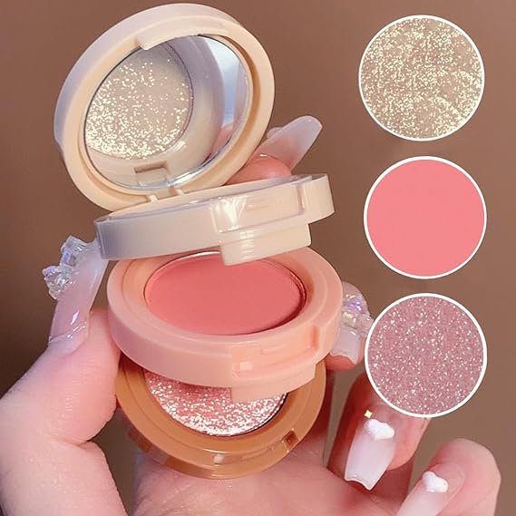 Bajajbeauty 3-in-1 Face Blusher & Highlighter Mini Compact Palette - Portable Travel Makeup Kit (Shade 1) | Perfect for On-the-Go Touch Ups & Everyday Glow