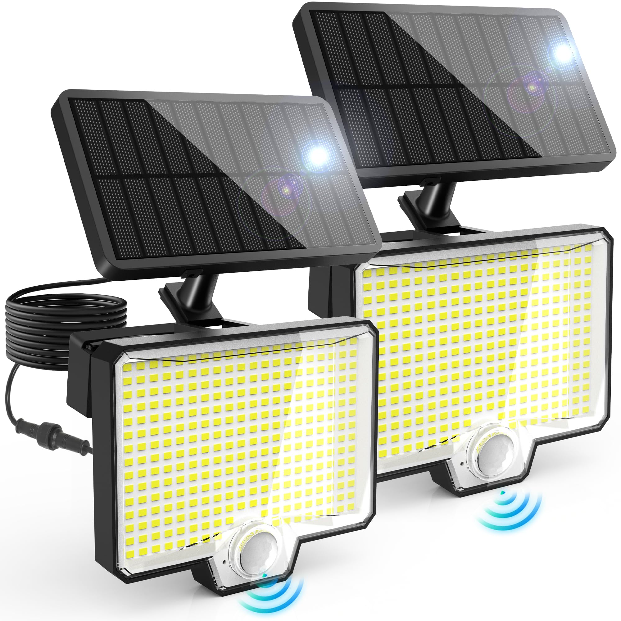 294 LED Solar Motion Sensor Outdoor Lights - 2600Lm Bright Solar Flood Lights, IP67 Waterproof Solar Powered Security Spot Lights for Porch, Patio, Yard, Garage, Fence & Garden (2 Pack, Black) - Perfect for Nighttime Safety and Landscape Lighting