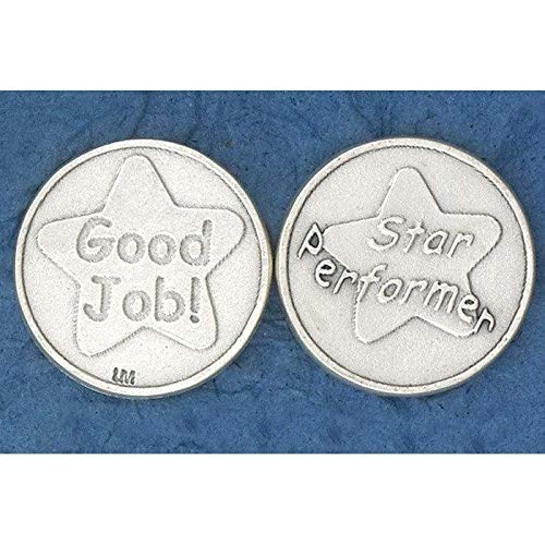 Lumen Mundi Silver Toned Good Job Star Performer Novelty Pocket Token - Motivational Gift for Employees, Students & Achievers (1 1/8 Inch, Pack of 1) - Perfect for Recognition Awards, Office Incentives & Encouragement Gifts