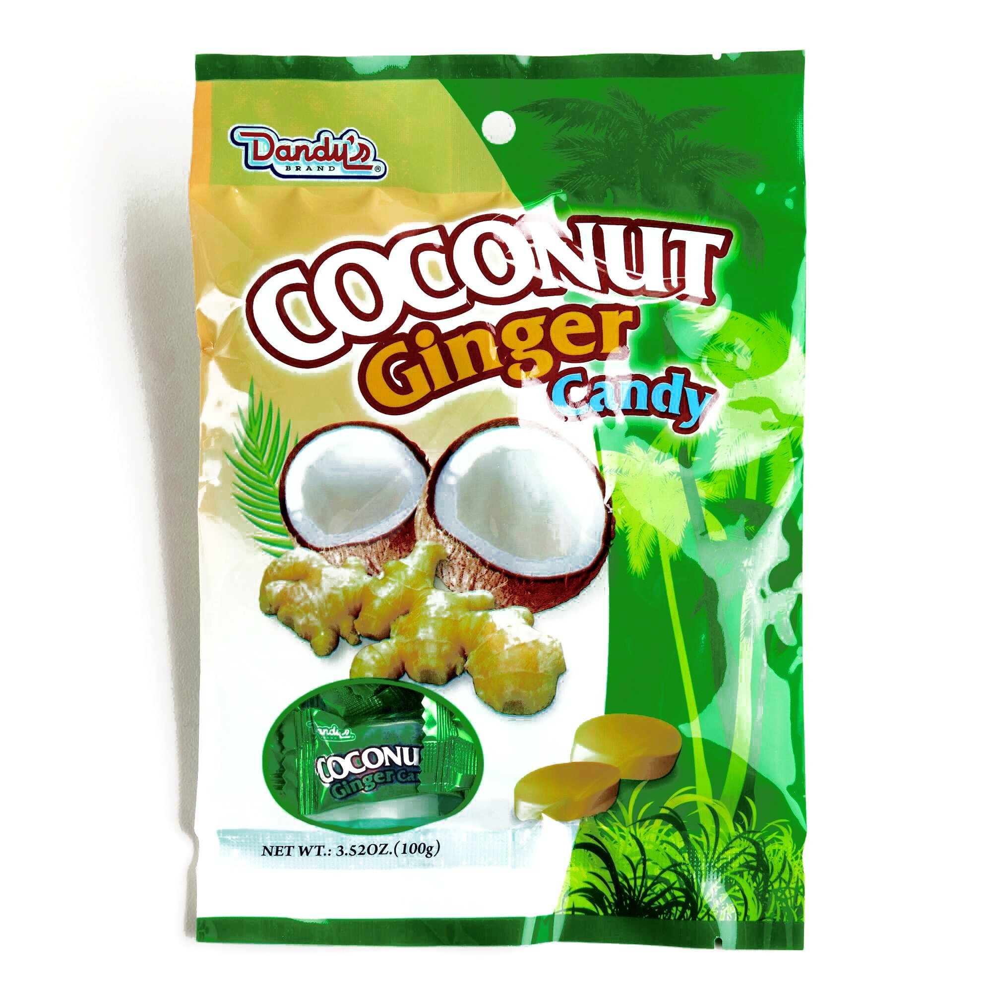 Dandy's Coconut Ginger Hard Candy - 3.52 oz Bag - All Natural Sweet Treat for Travel, Office & Home - Perfect for Gifts & Snacking