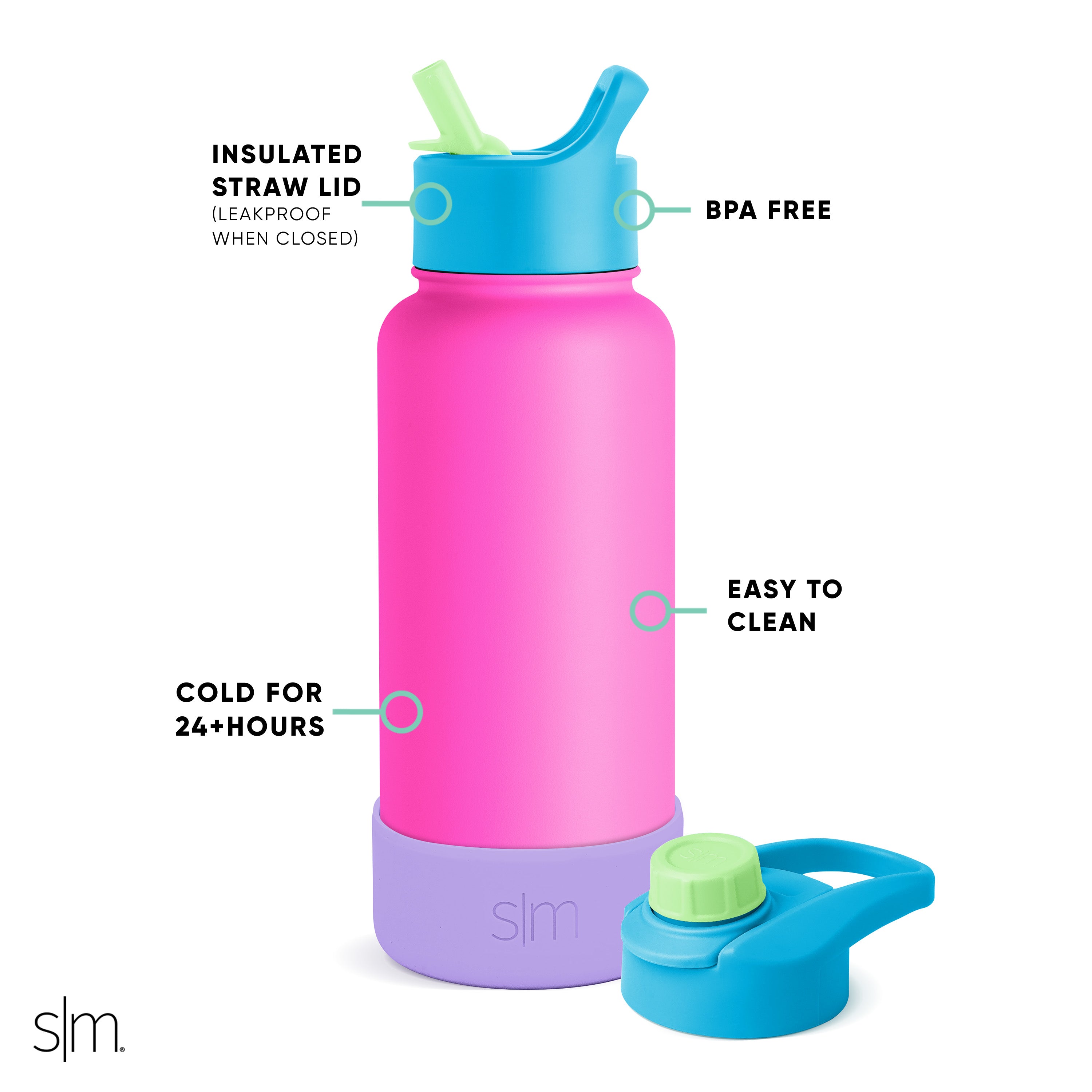 Summit Insulated Water Bottle with Straw & Chug Lid - 32oz Leakproof Stainless Steel Thermos for Gym, Hiking & Outdoor Activities