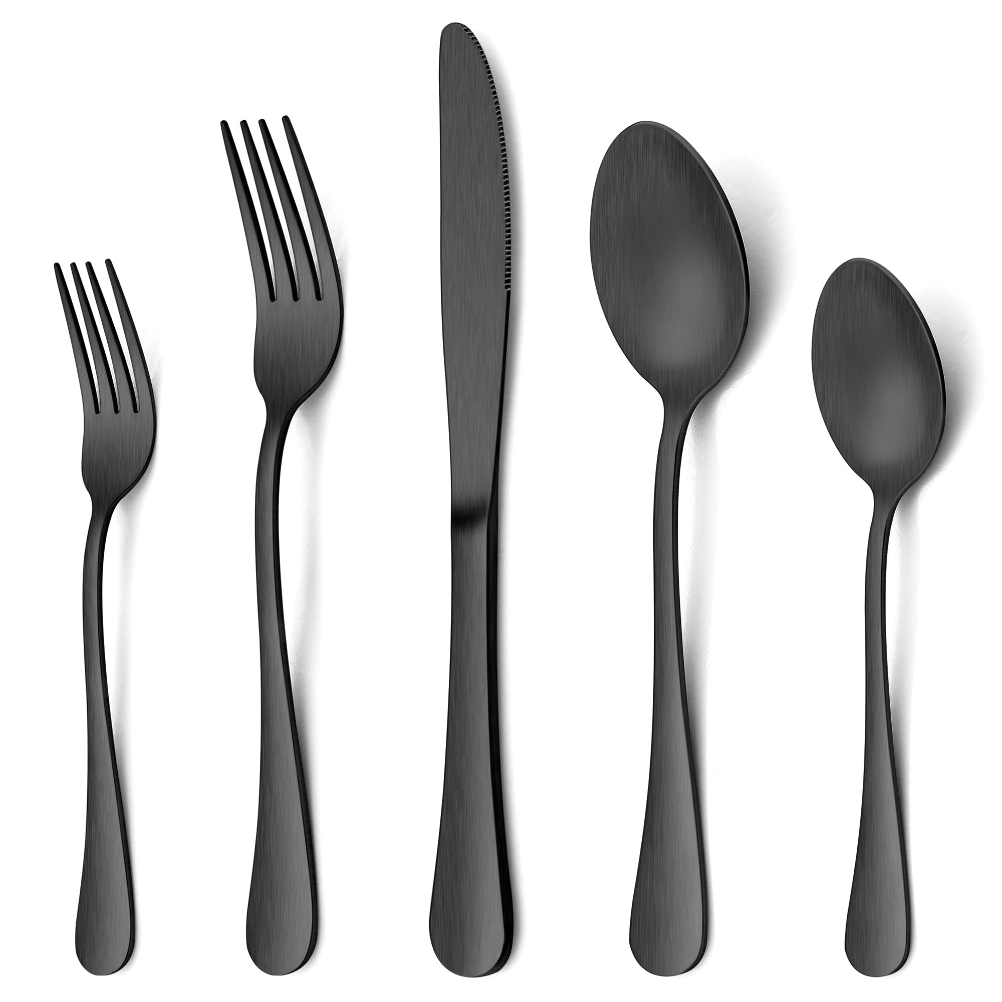 60-Piece Matte Black Silverware Set - Stainless Steel Satin Finish Flatware for 12 - Elegant Dinnerware for Home, Restaurant & Party - Dishwasher Safe - Perfect for Formal Dining, Wedding Gifts & Holiday Entertaining