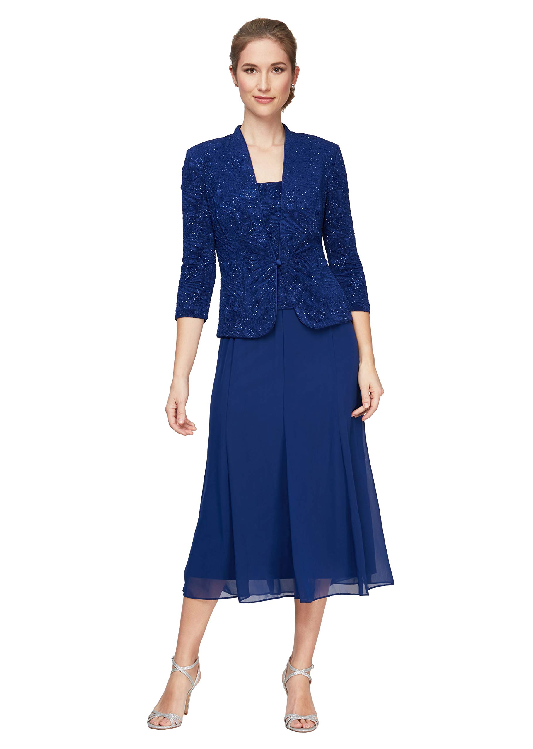 Alex Evenings Women's Tea Length Jacket Dress for Weddings & Formal Events - Petite & Regular Sizes in Electric Blue - Size 18 | Elegant Cocktail Attire for Bridal Showers, Evening Parties & Special Occasions