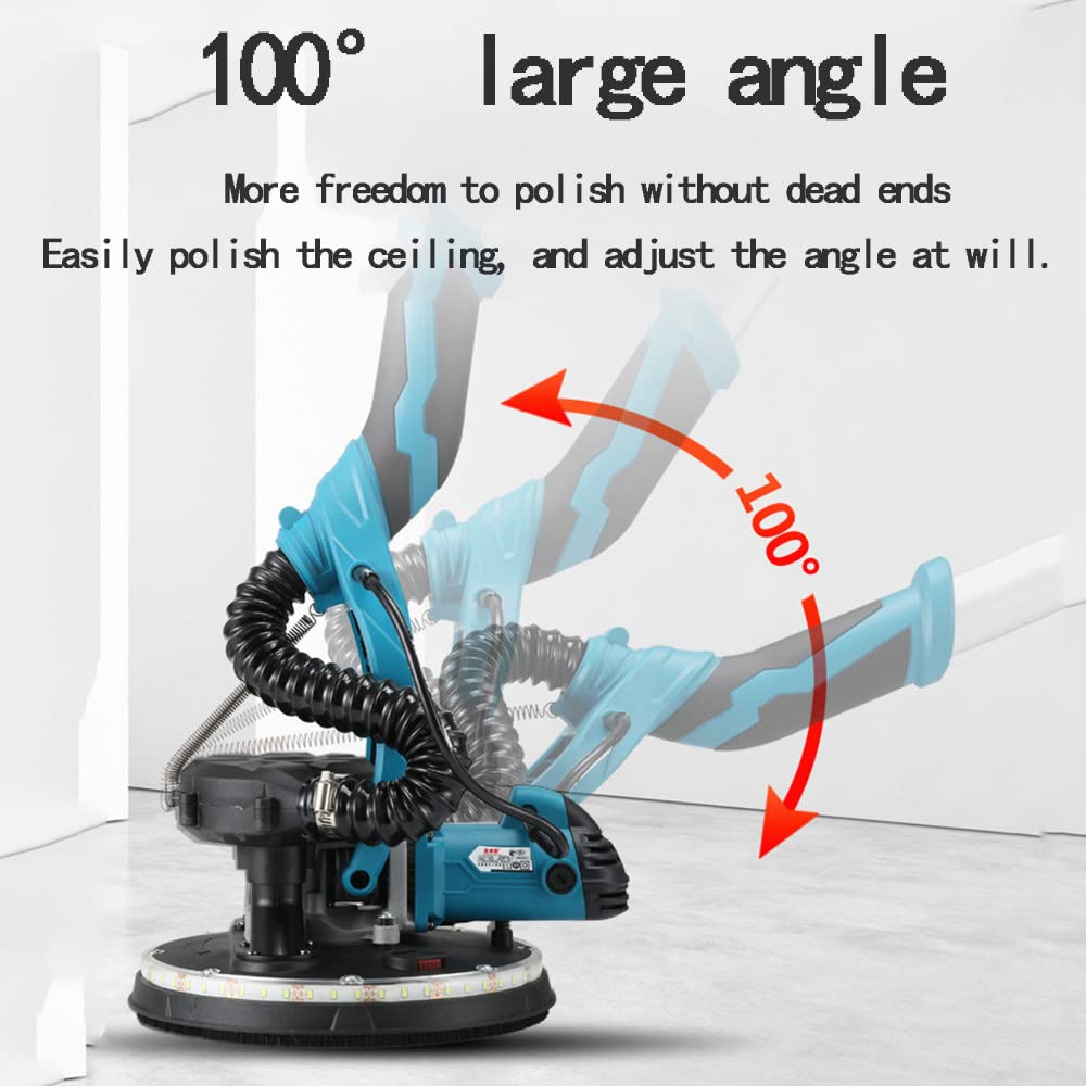 1800W Electric Drywall Sander with LED Lights & Dust-Free Vacuum System - Adjustable Speed 1000-2100RPM, Foldable Design, Includes 50 Sandpapers - Perfect for Wall Repair, Home Renovation, and Professional Construction Projects