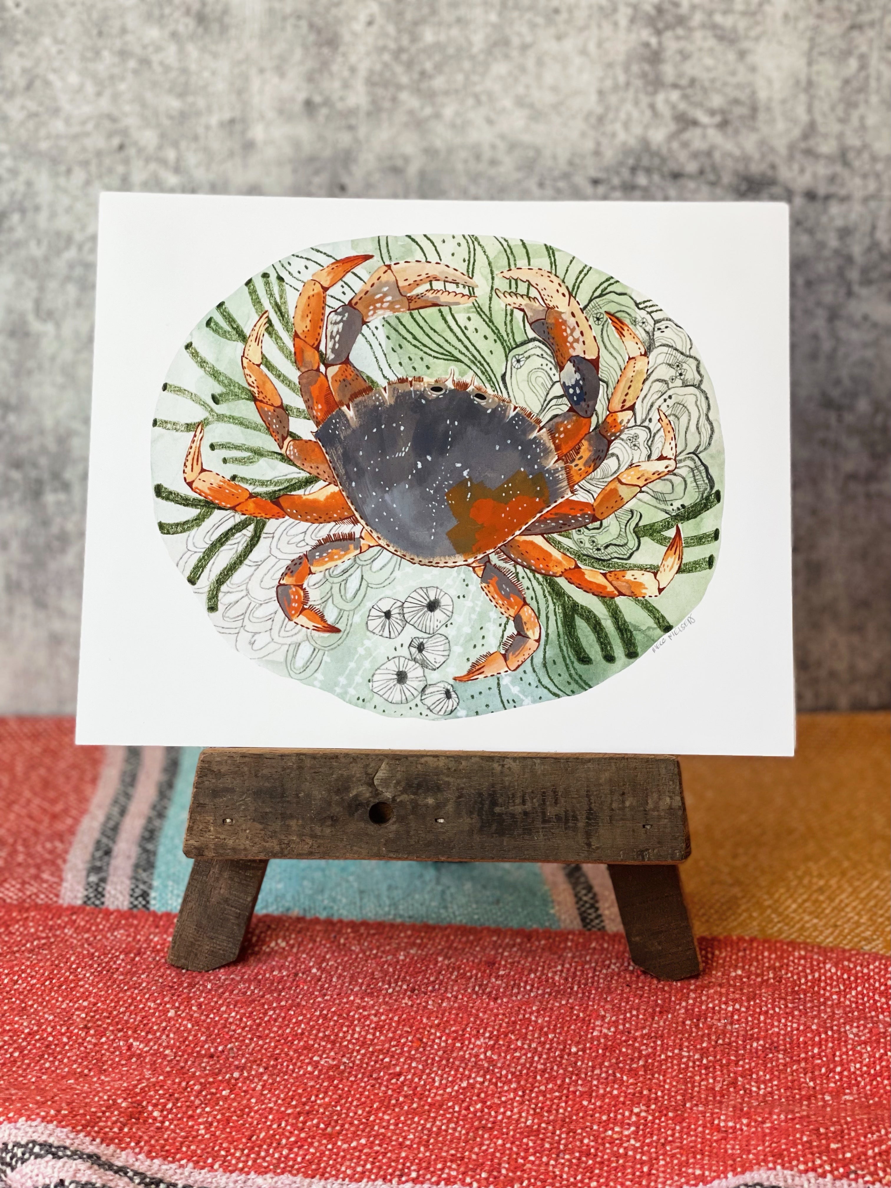 Tide Pool Crab Print - Unique Coastal Wall Art for Beach House Decor, Ocean Themed Living Room & Bathroom
