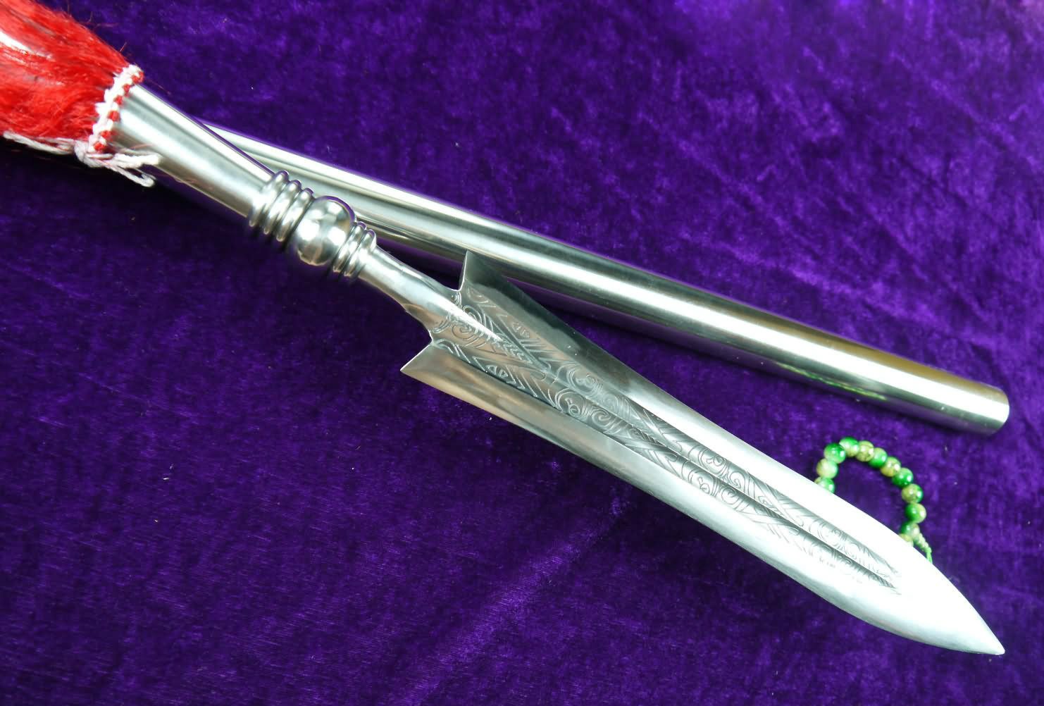 Handmade Stainless Steel Taiji Spear - Traditional Wushu Martial Arts Weapon with Carved Patterns & Detachable Steel Pipe - Perfect for Kung Fu Training, Tai Chi Practice & Martial Arts Performances