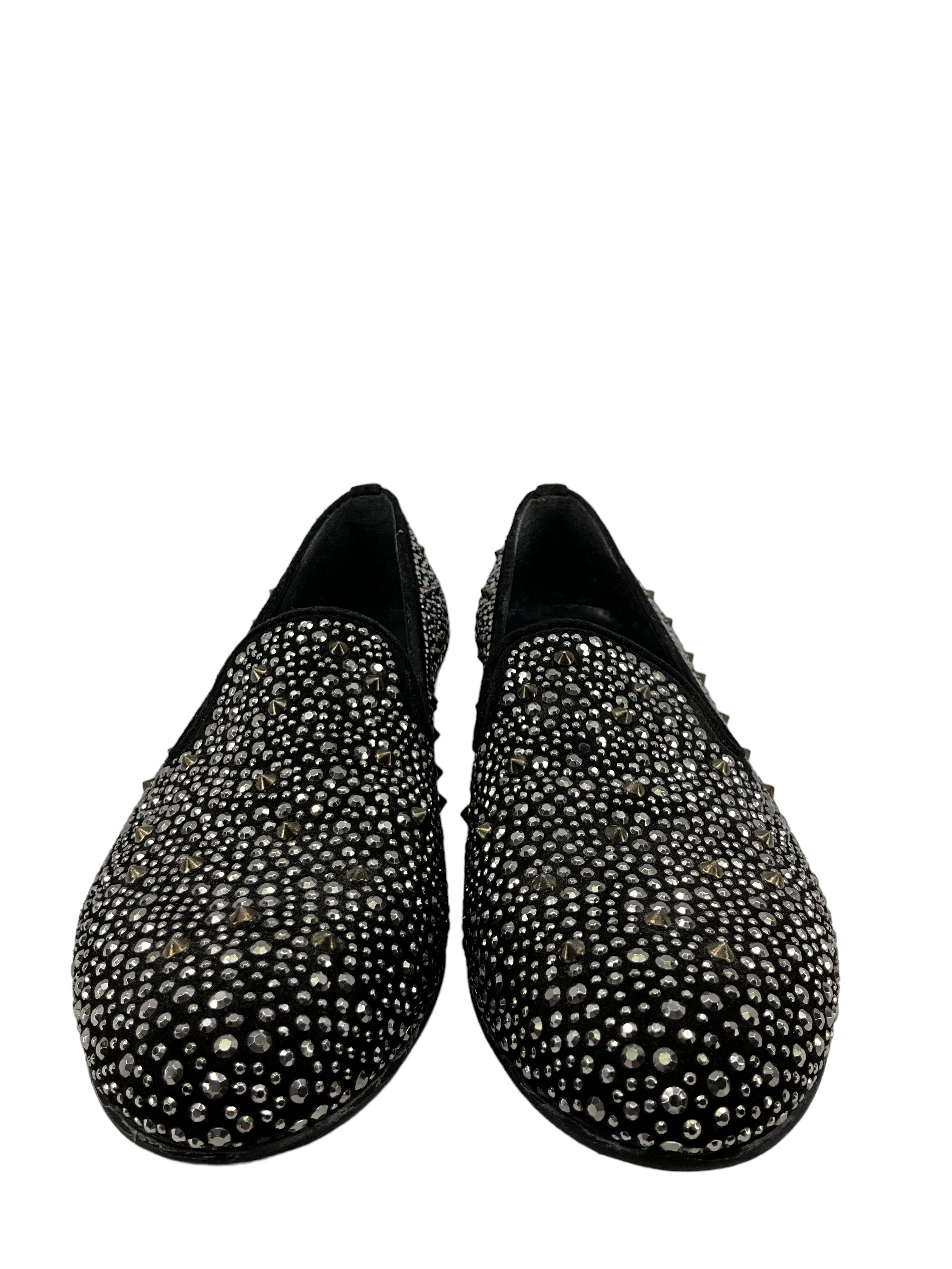 Stuart Weitzman Embellished Smoking Slippers for Women - Size 7.5 | Elegant Flat Shoes with Rhinestone Details | Perfect for Parties, Weddings & Evening Events
