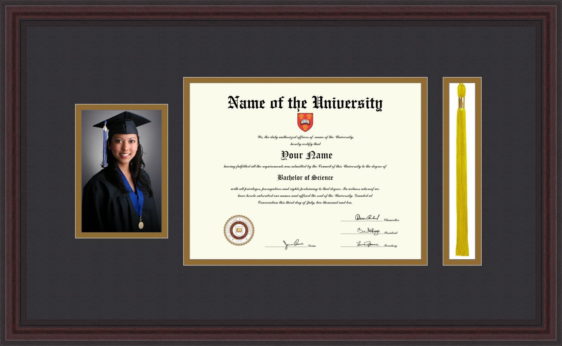 ArtToFrames 8.5x11 Diploma Frame with 4x6 Photo Opening & 1.5x8.5 Tassel Slot - Traditional Cherry Wood Display Frame for Graduation Diplomas, Certificates, and Awards - Perfect for Home, Office, or Gift Giving