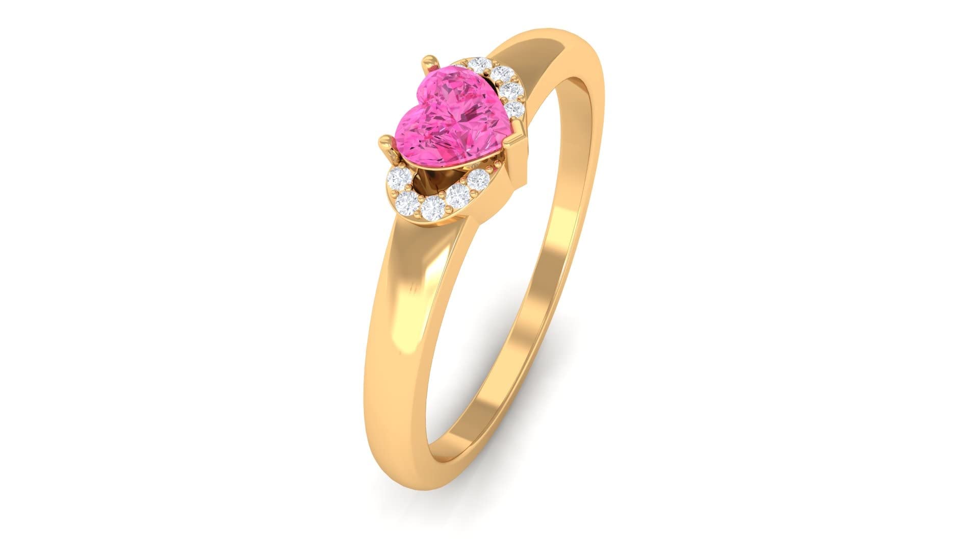 Natural Pink Sapphire Promise Ring for Women - 4mm Heart Shaped Pink Sapphire & Diamond Ring in 14K Solid Gold - Perfect for Engagement, Anniversary & Romantic Gifts