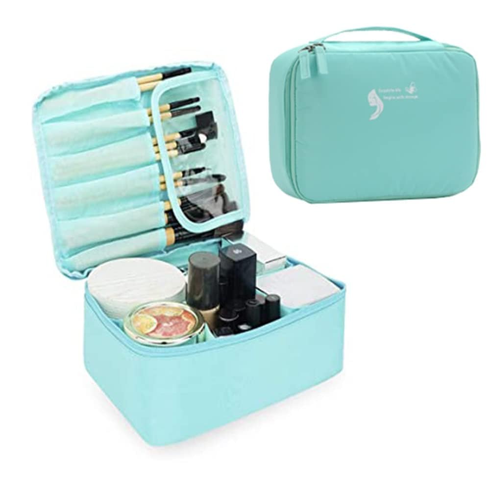 Dherik Tradworld 17cm Solid Cosmetic Pouch Organizer Bag with Dividers - Waterproof Makeup Travel Case for Women, Perfect for Home, Office & Vacation Essentials Storage