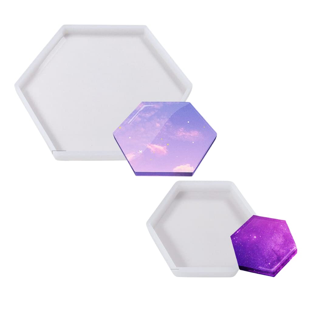 YellowCult™ 3D Resin Silicone Mold Set for DIY Crafts - 2 Piece Coaster Molds (1 Large & 1 Small Hexagonal) - Perfect for Resin Art, Soap Making, Chocolate Candies, Ice Cubes & Candle Making - Ideal for Home Decor, Gift Making & Creative Projects