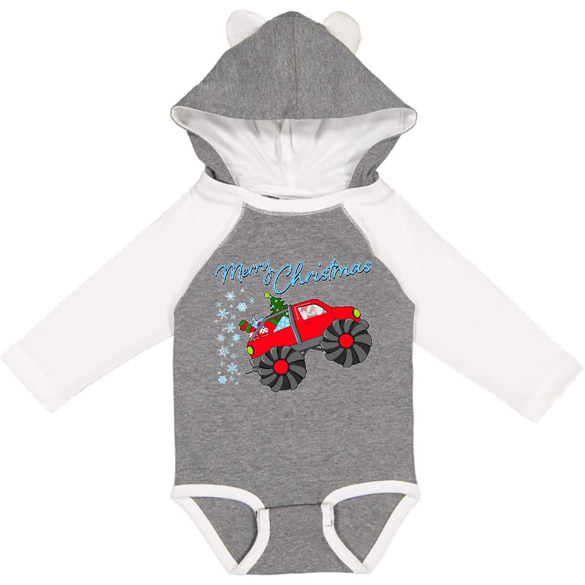 Santa Drives a Monster Truck Christmas Long Sleeve Baby Bodysuit - Festive Holiday Outfit for Infants & Toddlers - Perfect for Family Photos, Christmas Parties & Holiday Celebrations