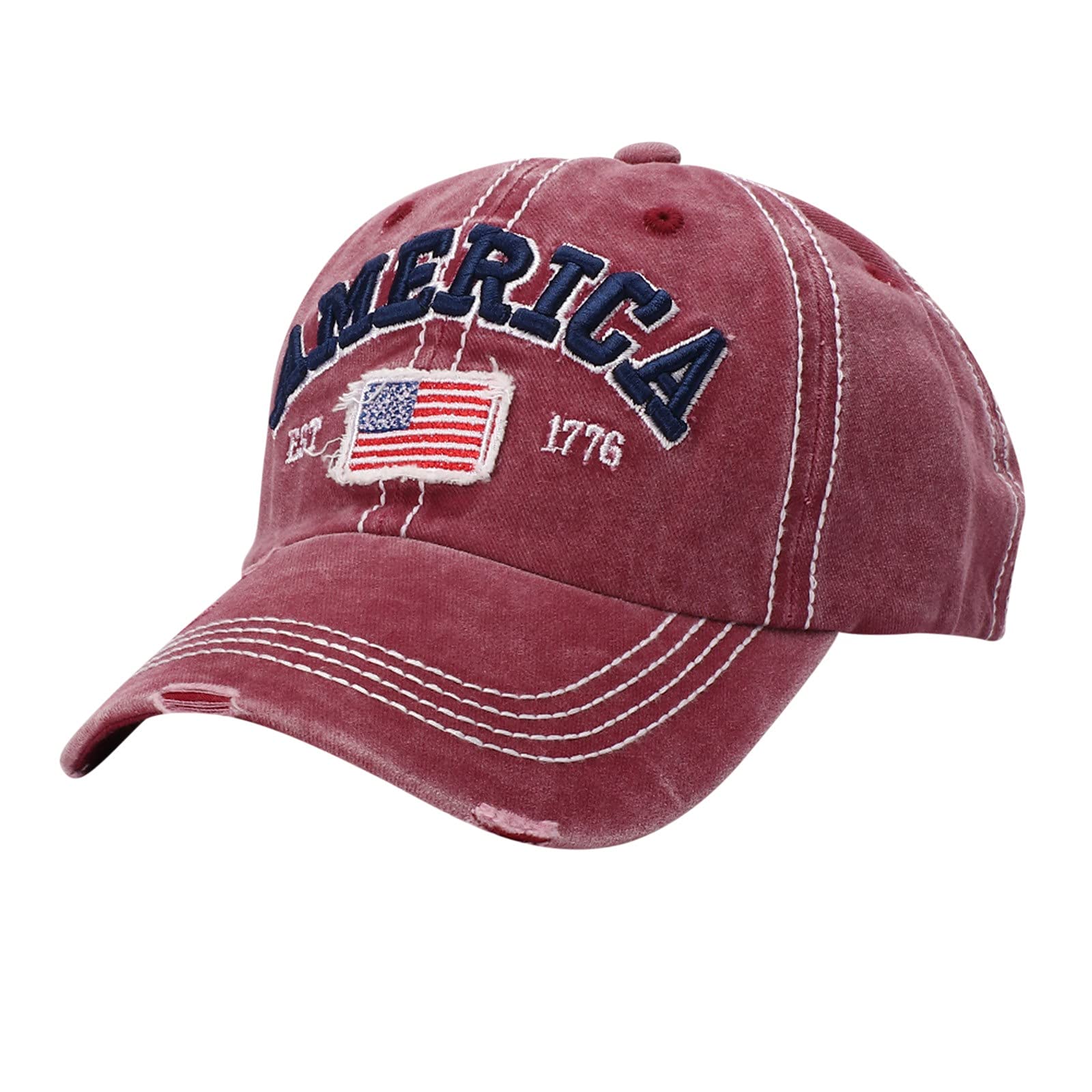 Adjustable American Flag Baseball Caps for Men & Women - Vintage Washed Cotton Sports Hats with Sun Protection & Ear Flaps - Perfect for Outdoor Activities, Games & Patriotic Events (Red, One Size)