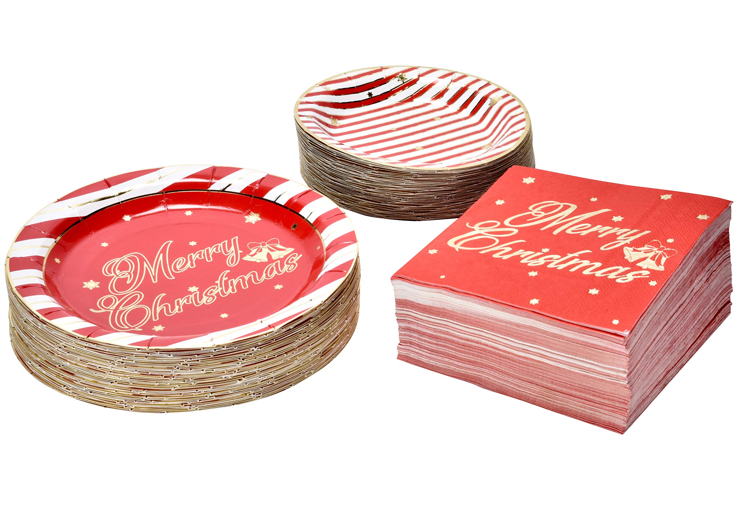 Elegant Gold Foil & Red Christmas Paper Plates & Napkins Set for 50 Guests - 50 9