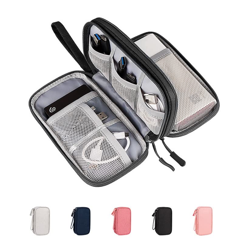 HXZDEY Waterproof Travel Electronic Organizer - Double Layer Cable Storage Bag for Charger, Phone, Earphone & Accessories - Portable Pink Cord Carry Case (7.5x4.35x2.17in) - Perfect for Business Trips, Vacations & Daily Commute
