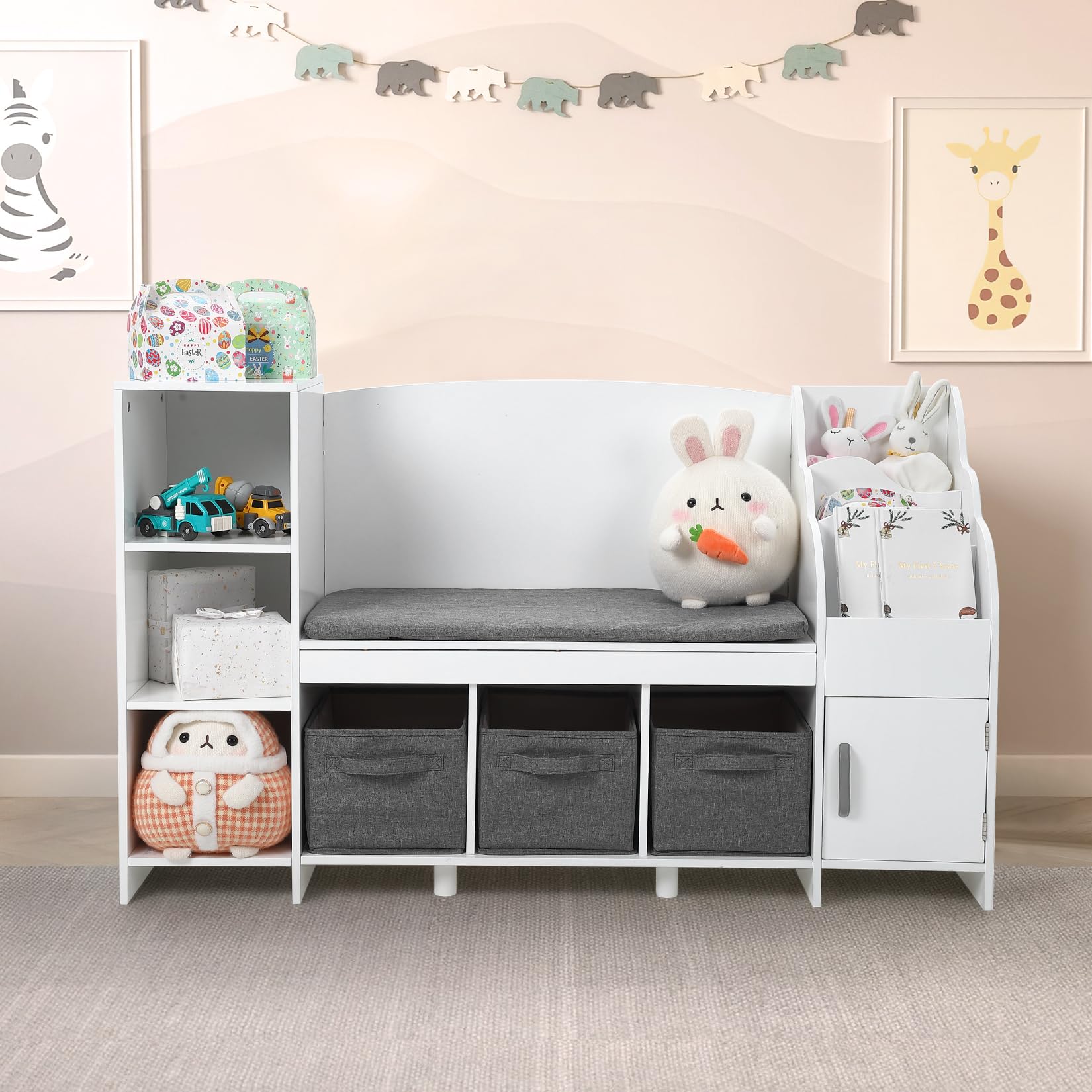Kids Bookshelf with Reading Nook & Detachable Cushion - Sturdy Book Storage Organizer for Boys and Girls Bedroom, Playroom or Nursery | Perfect for Storytime, Reading Corners & Kids Room Organization