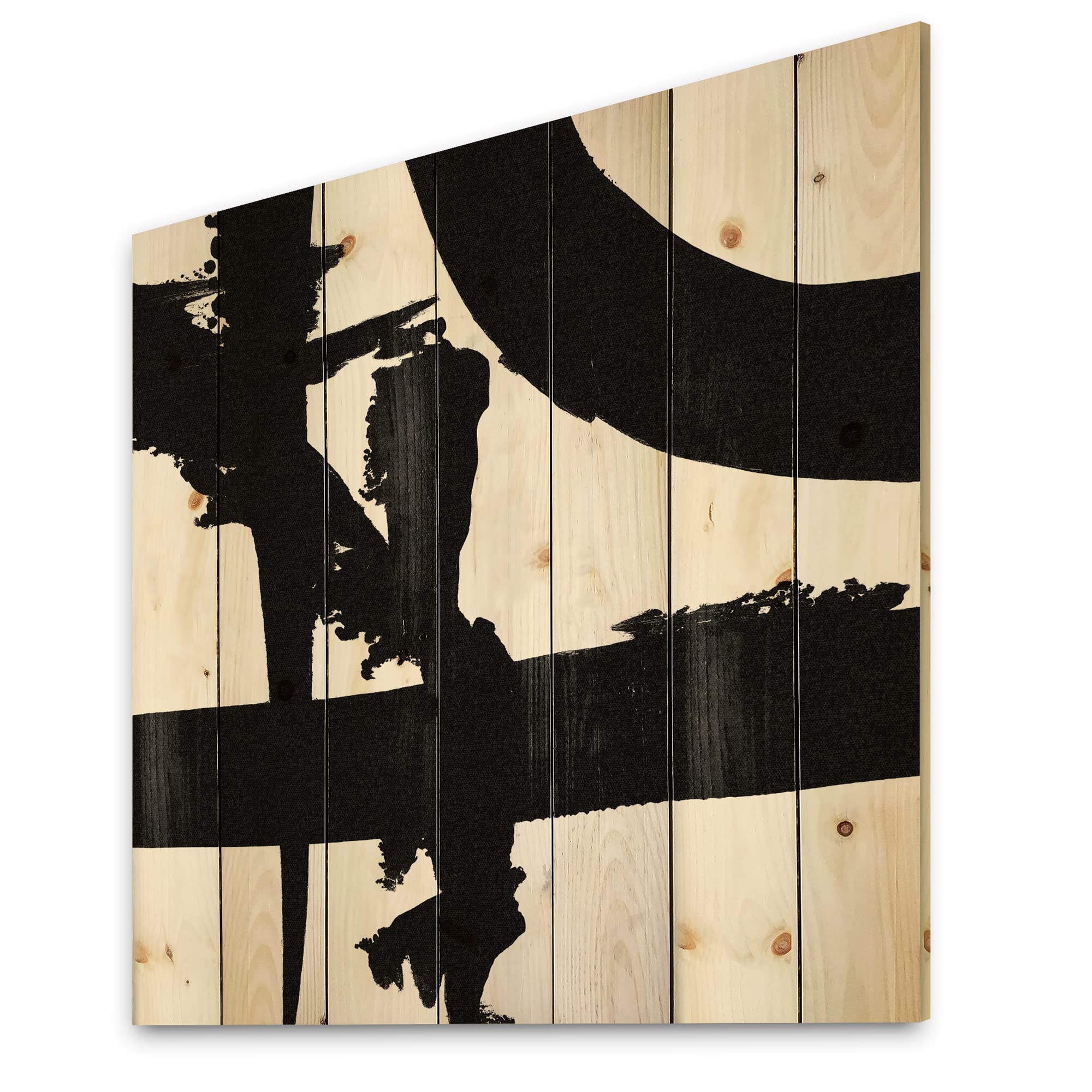 DesignQ Black & White Abstract Wood Wall Art - Mid-Century Modern Wooden Wall Decor with Geometric Patterns, Large Pine Wood Wall Panel for Living Room, Bedroom & Office Decor