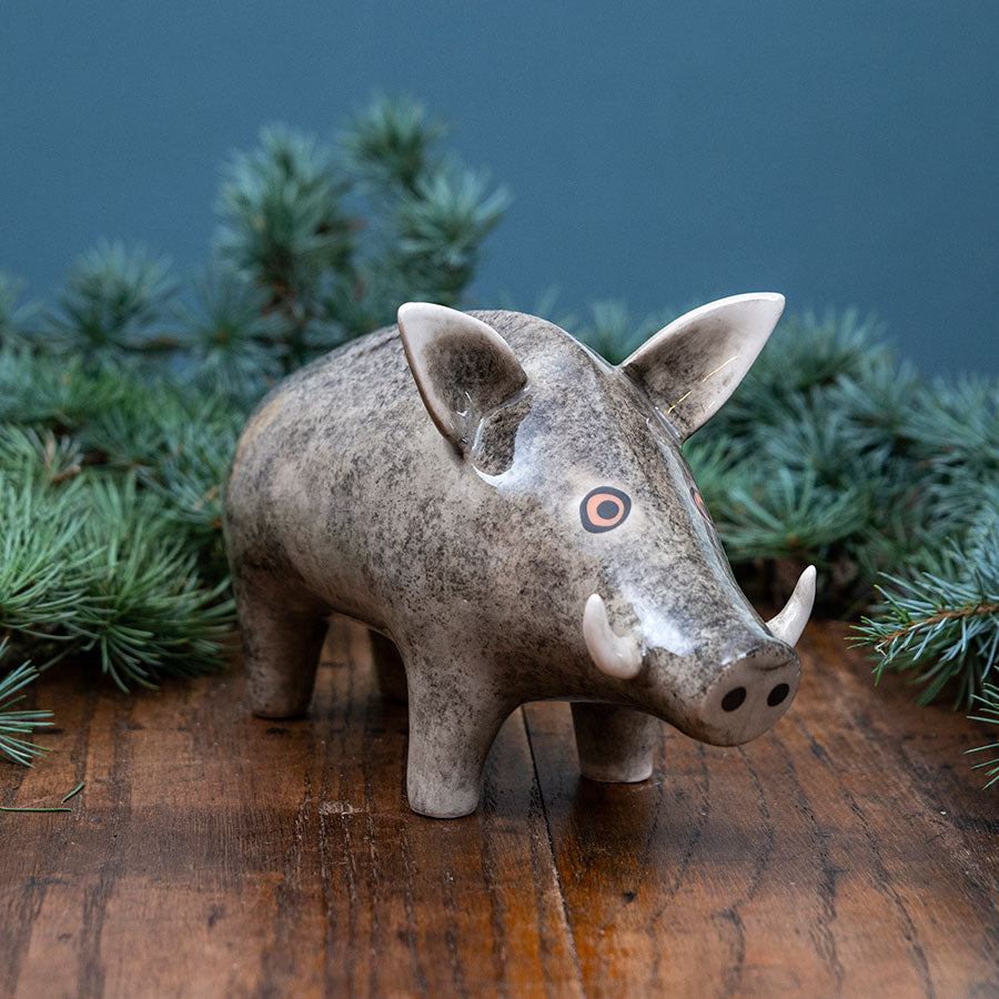 Handmade Ceramic Wild Boar Figurine - Unique Home Decor, Gift Idea for Animal Lovers, Perfect for Shelf Display or Garden Decoration