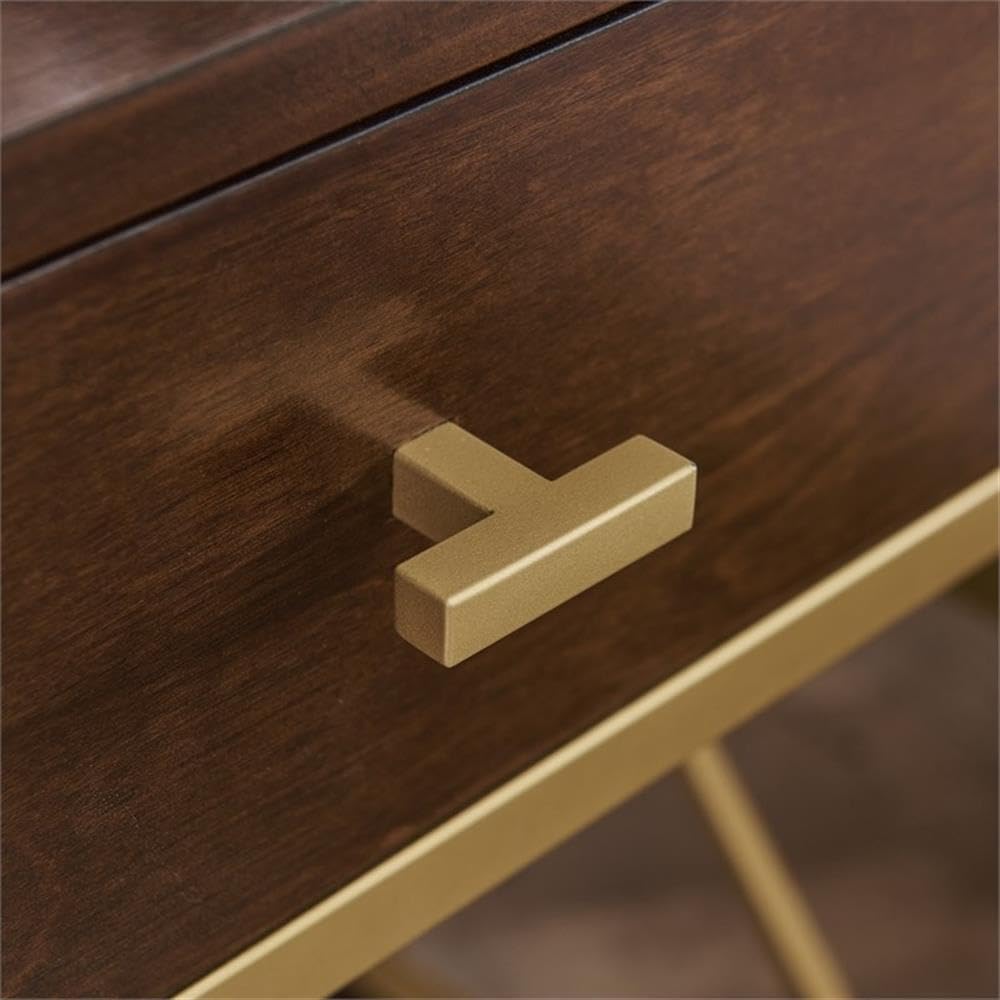 Claudette Modern Nightstand with USB-C Fast Charging - Solid Wood & Metal Bedside Table in Walnut Brown & Gold - Compact Side Table for Bedroom, Living Room, Office - Leick Home 9069-WA - Perfect for Charging Devices & Stylish Home Decor