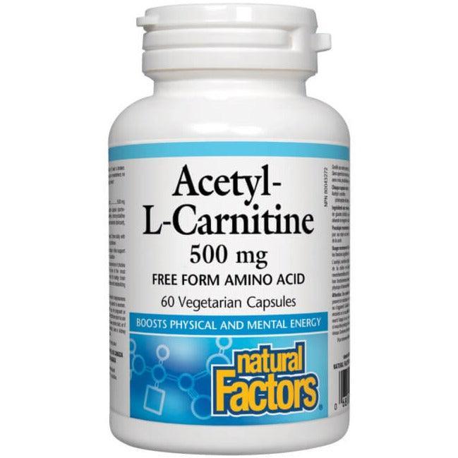 Natural Factors Acetyl L-Carnitine 500mg - 60 Vegetarian Capsules for Energy, Brain Function & Weight Management - Supports Focus & Metabolism - Vegan Supplement for Active Lifestyles & Mental Clarity