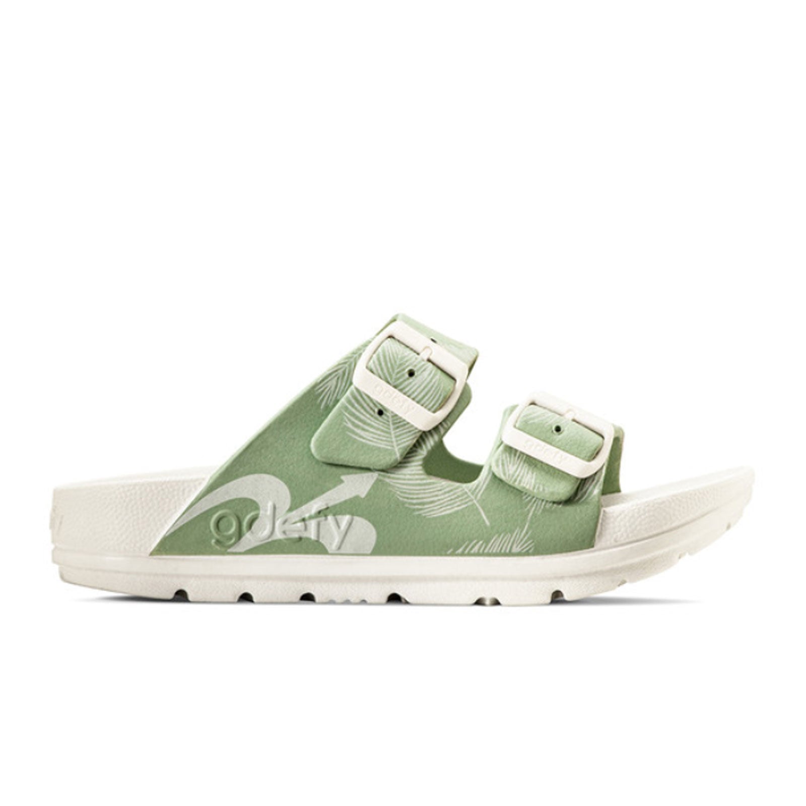 Gravity Defyer UpBov Women's Slide Sandals - White & Green | Comfortable Arch Support for Walking, Running & Beach Wear