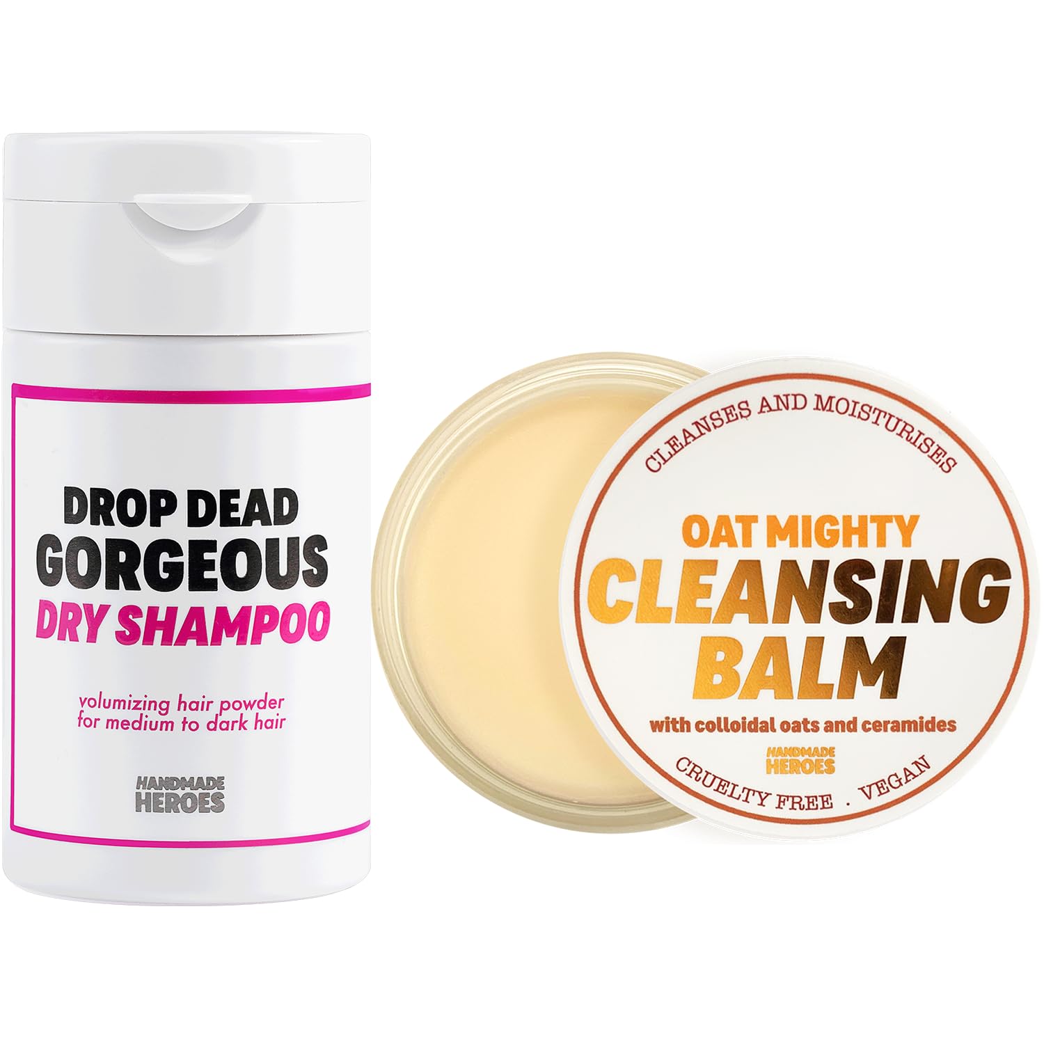 Handmade Heroes Cleansing Balm & Dry Shampoo Set for Brunette Hair - Natural Skincare & Hair Care Combo | Perfect for Travel, Gym & On-The-Go Beauty Routine