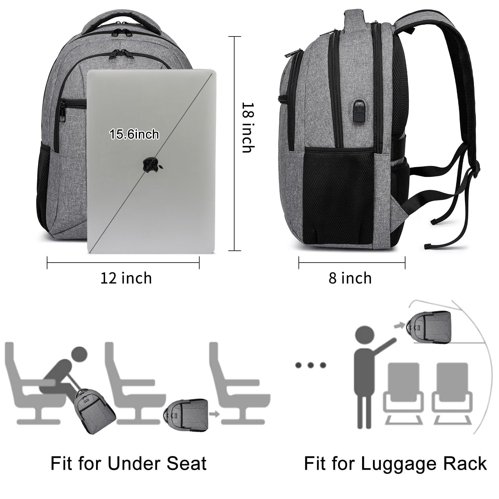 Waterproof Travel Laptop Backpack for Men & Women - Anti-Theft Business Computer Bag with USB Charging Port - Fits 15.6 Inch Laptop - Perfect for School, Work, Commuting & Air Travel
