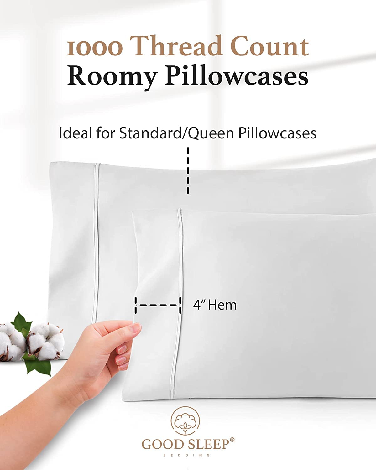 Premium 1000 Thread Count 100% Egyptian Cotton Pillowcases Set of 2 - Luxury Long Staple Sateen Weave Pillow Covers for Hotel-Quality Comfort, Silky Soft & Breathable for Restful Sleep - Perfect for Master Bedrooms, Guest Rooms & Luxury Bedding Collections