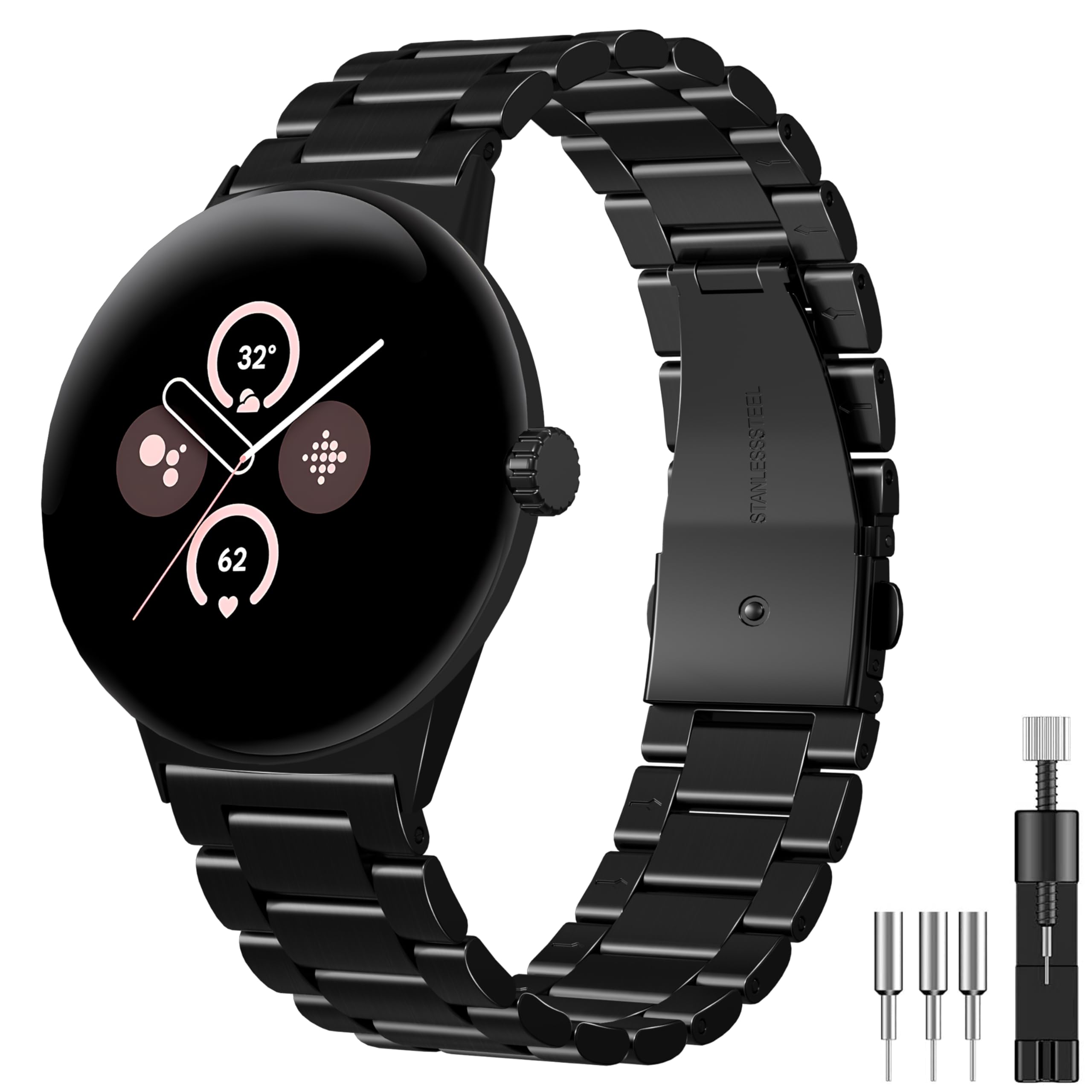 Google Pixel Watch 2 Band - Stainless Steel Strap with Double Clasp for Workout & Daily Wear