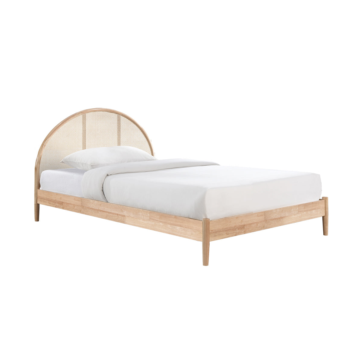 Avery Arch Rattan Single Bed Frame - Solid Oak Wood, Natural Woven Rattan Headboard - Perfect for Bedroom, Guest Room, or Dorm Decor