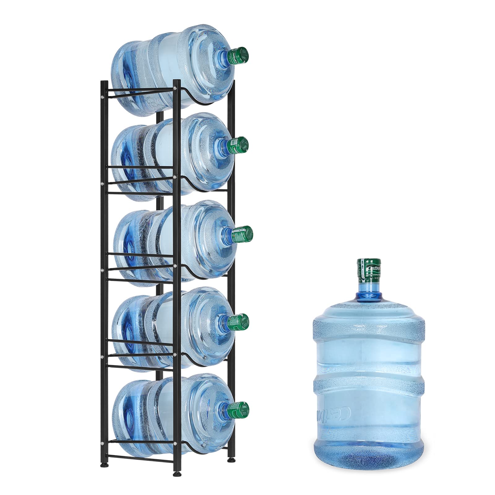 5-Tier Stackable Water Bottle Storage Rack - 5 Gallon Holder for Home & Office Organization - Space-Saving Water Cabinet Cooler Shelf - Perfect for Kitchen Pantry, Garage, or Commercial Use (Black)